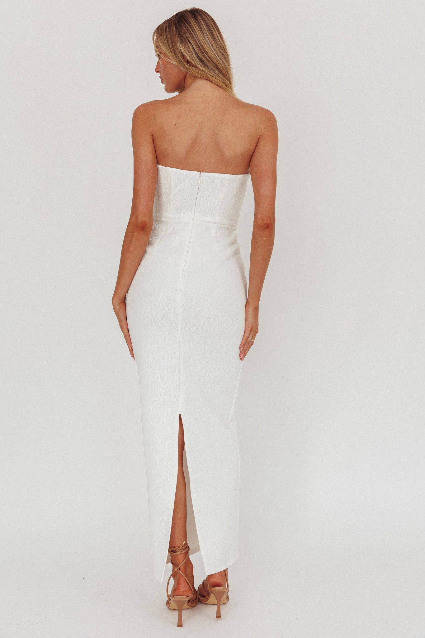 She Is Button Front Strapless Maxi Dress White by Selfie Leslie Australia