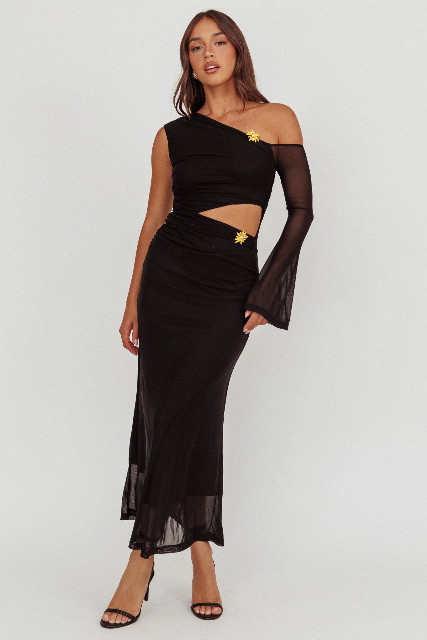 Prima One Shoulder Cut-Out Maxi Dress Black