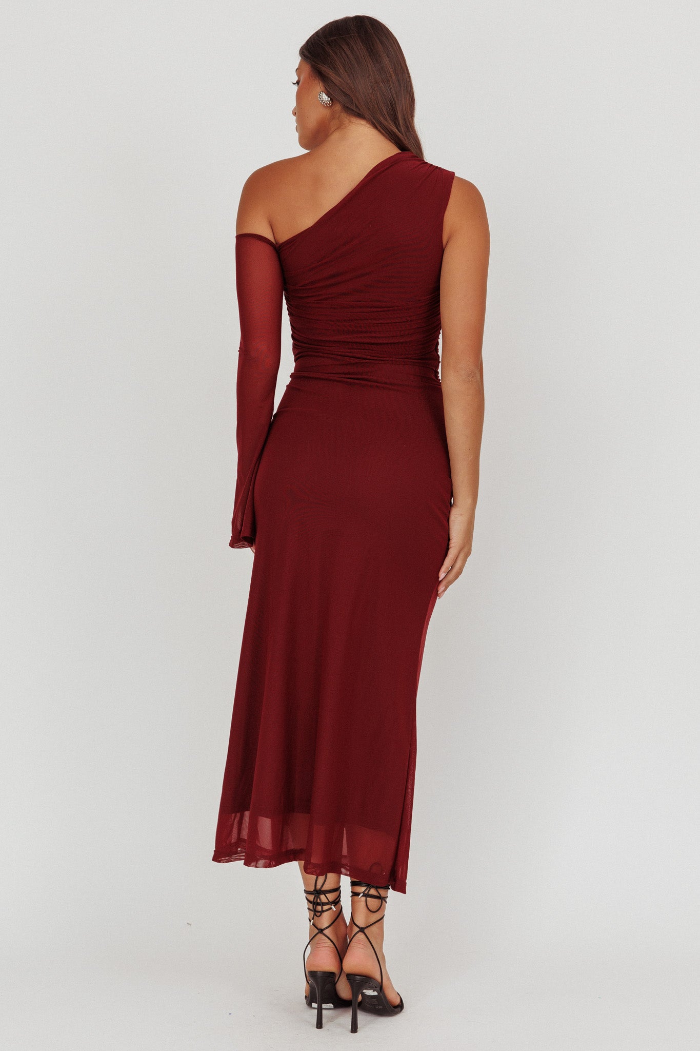 Prima One Shoulder Cut-Out Maxi Dress Wine by Selfie Leslie Australia