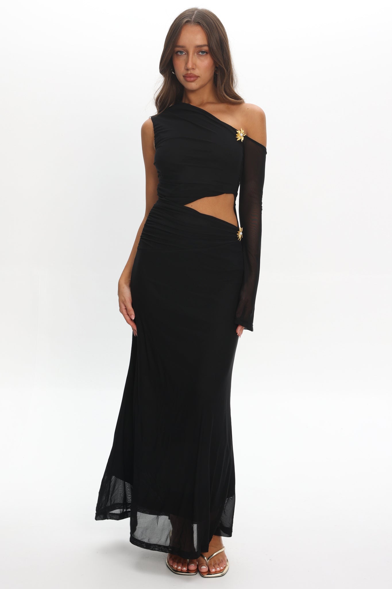 Prima One Shoulder Cut-Out Maxi Dress Black by Selfie Leslie Australia