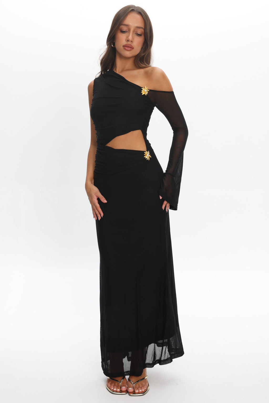 Prima One Shoulder Cut-Out Maxi Dress Black by Selfie Leslie Australia