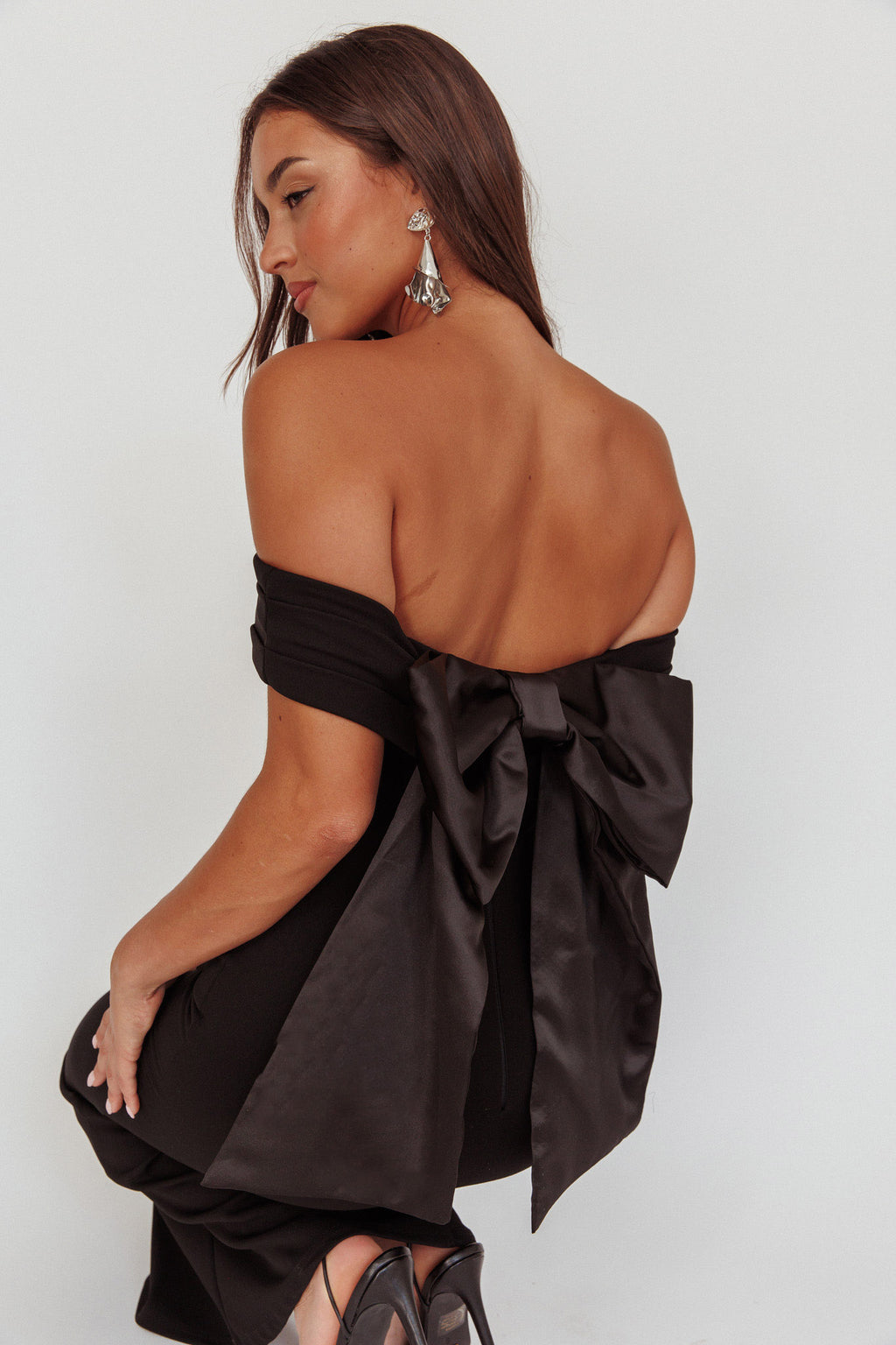 Dancing Queens Bow Back Maxi Dress Black by Selfie Leslie Australia