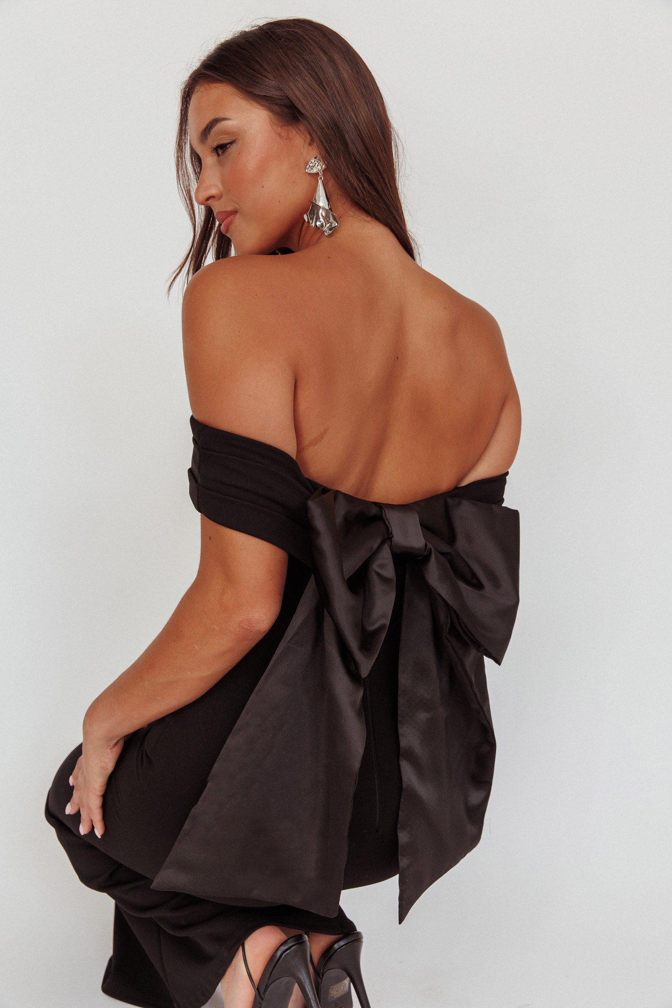 Dancing Queens Bow Back Maxi Dress Black by Selfie Leslie Australia