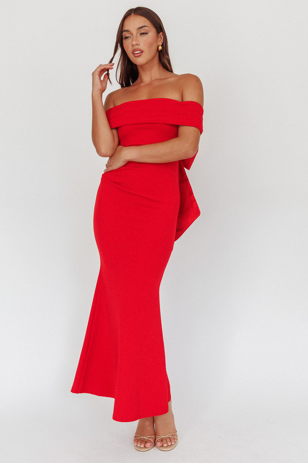 Dancing Queens Bow Back Maxi Dress Red by Selfie Leslie Australia