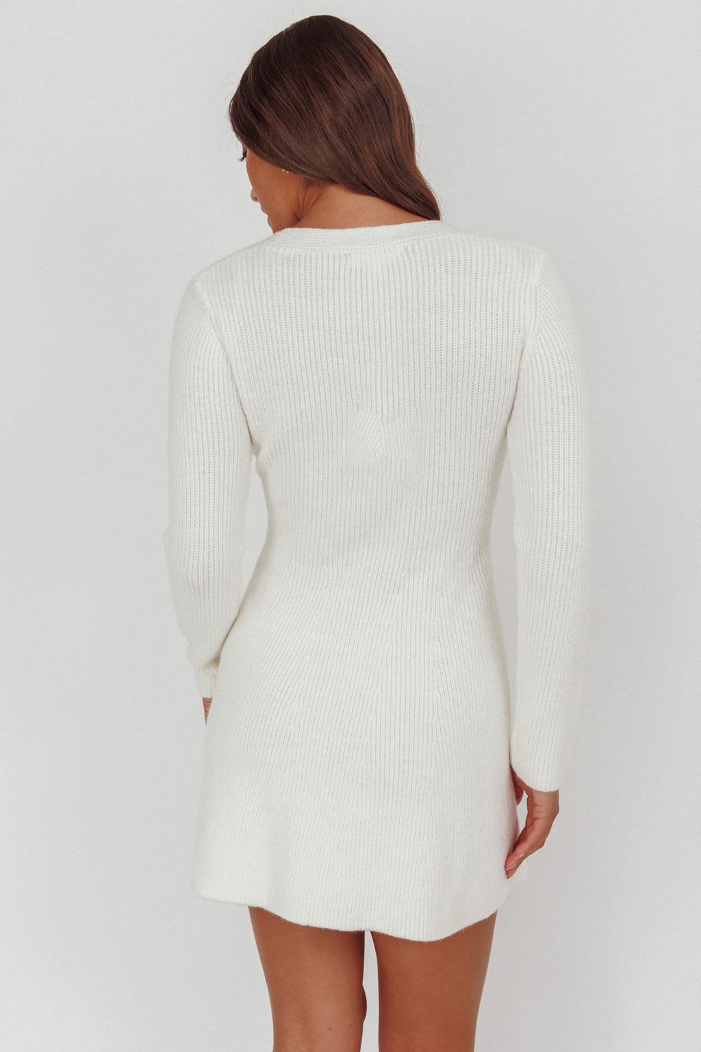 Irma Gold Button Knit Mini Dress White by Selfie Leslie Australia