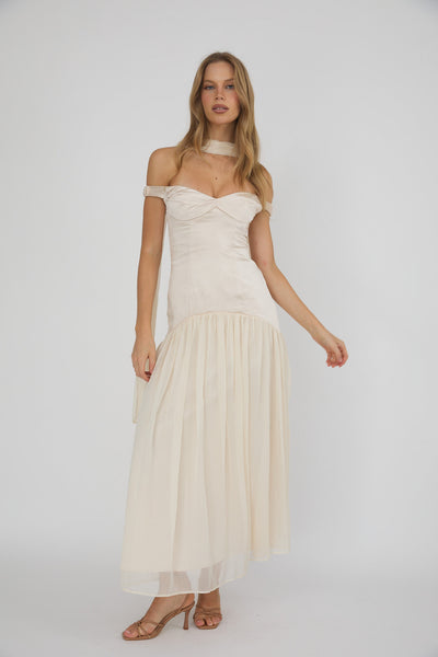 kaycee drop waist maxi dress champagne Drop Waist Lightweight Maxi Dress Made to Order