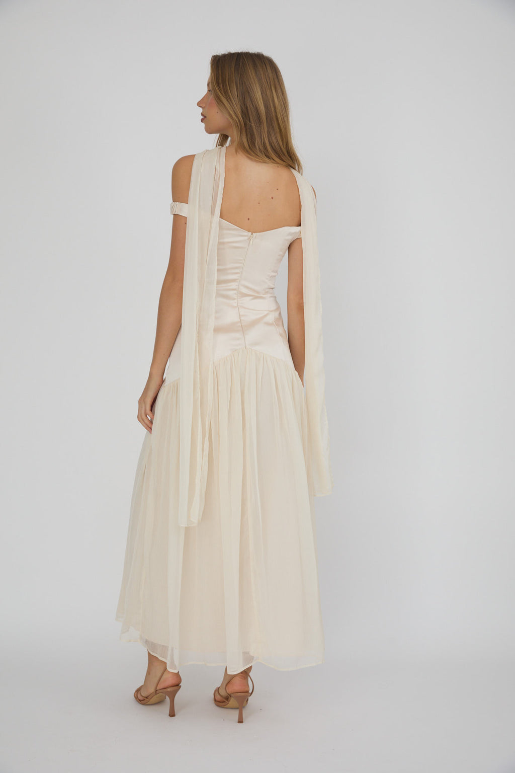 Kaycee Drop Waist Maxi Dress Champagne by Selfie Leslie Australia