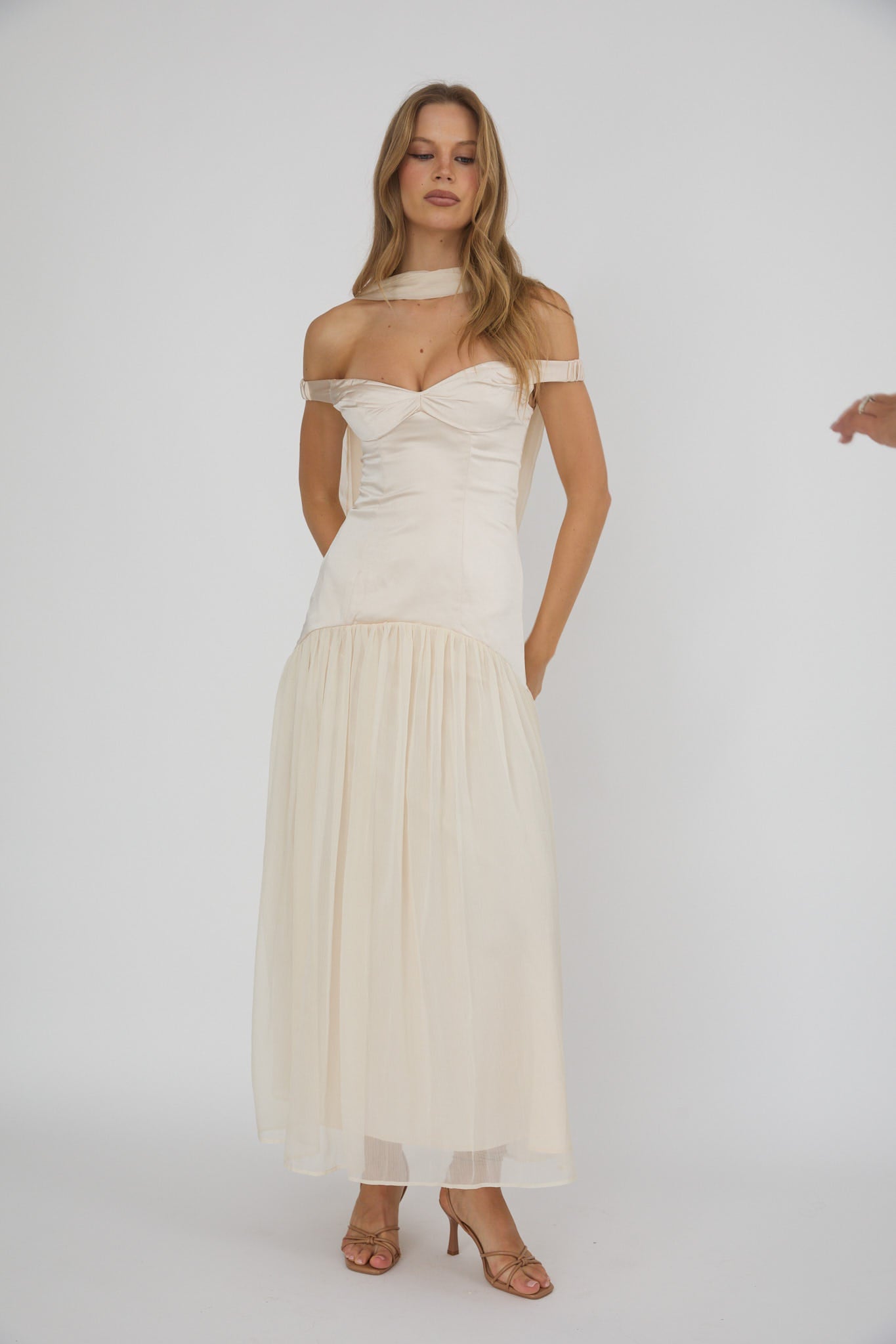 Kaycee Drop Waist Maxi Dress Champagne by Selfie Leslie Australia