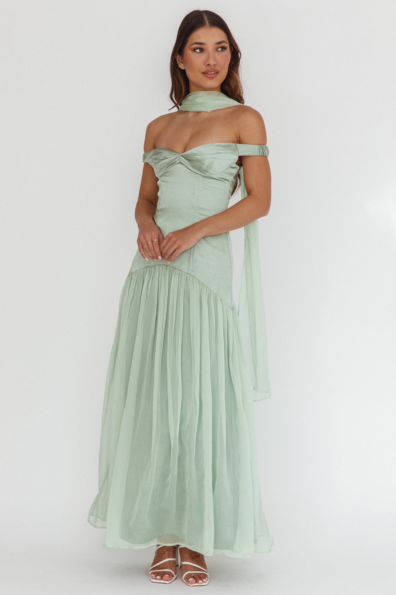 Kaycee Drop Waist Maxi Dress Sage by Selfie Leslie Australia