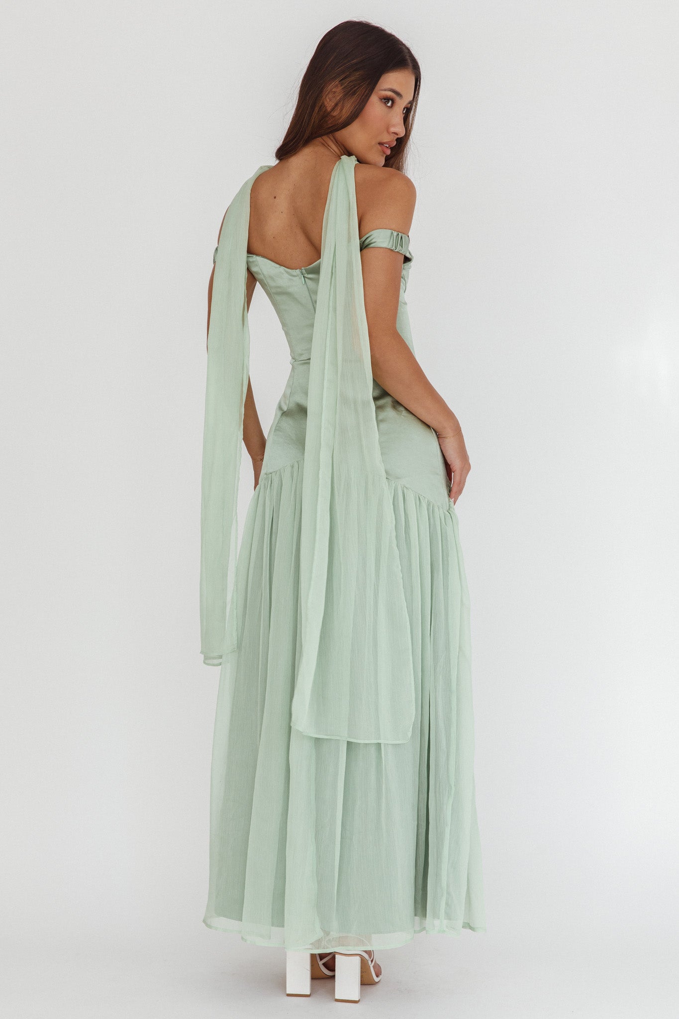 Kaycee Drop Waist Maxi Dress Sage by Selfie Leslie Australia