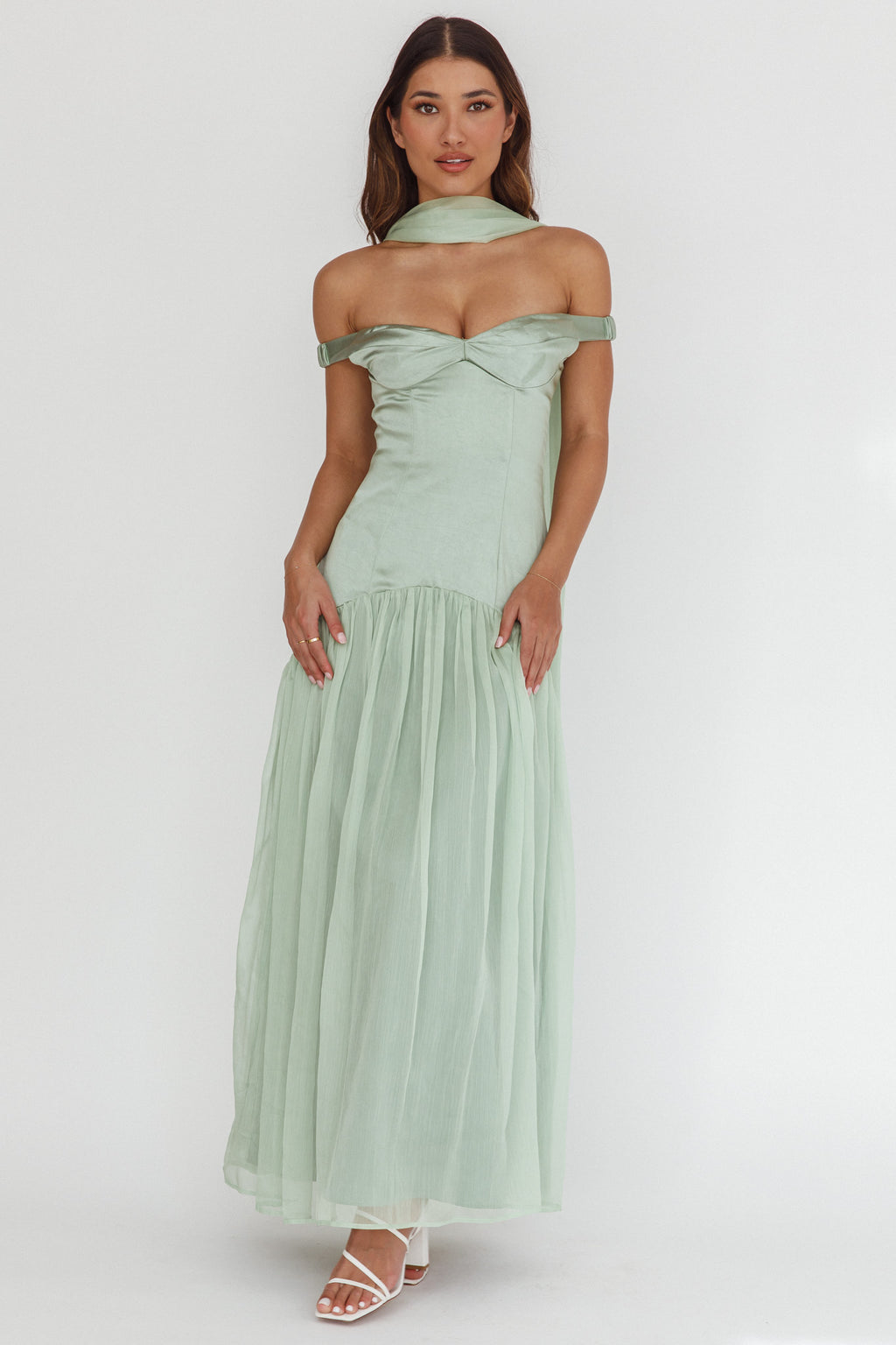 Kaycee Drop Waist Maxi Dress Sage by Selfie Leslie Australia