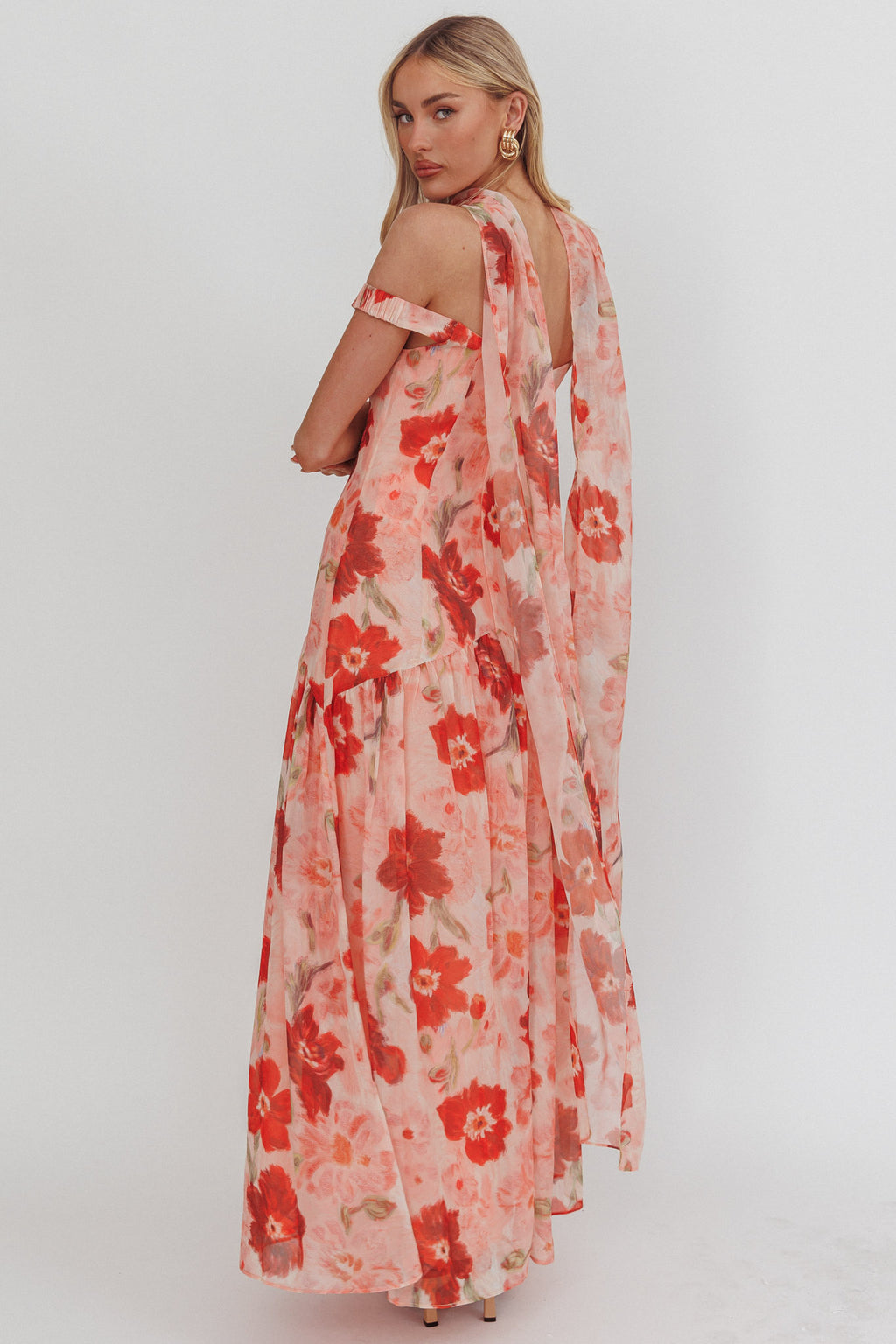 Kaycee Drop Waist Maxi Dress Floral Red by Selfie Leslie Australia