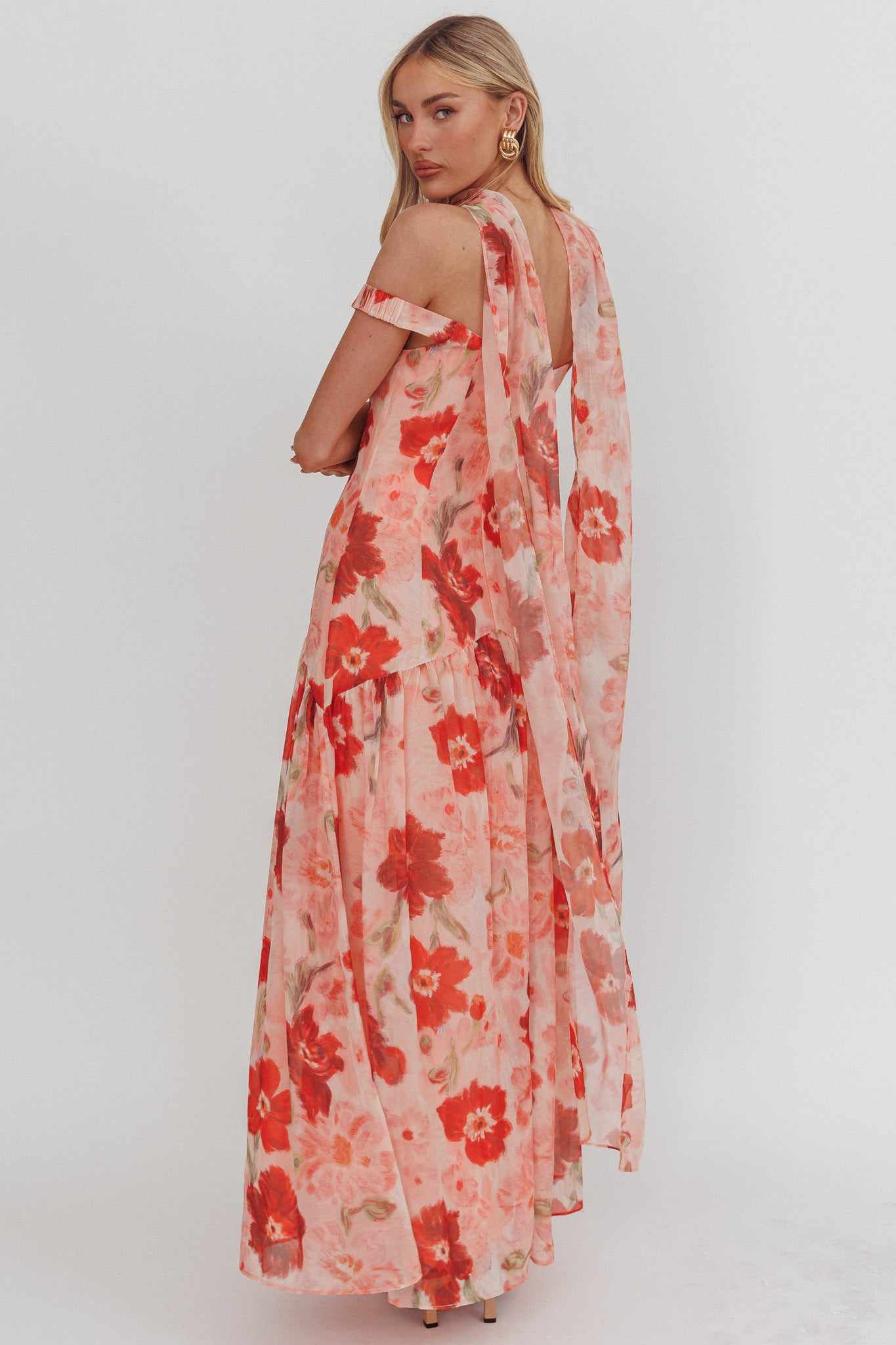 Kaycee Drop Waist Maxi Dress Floral Red by Selfie Leslie Australia