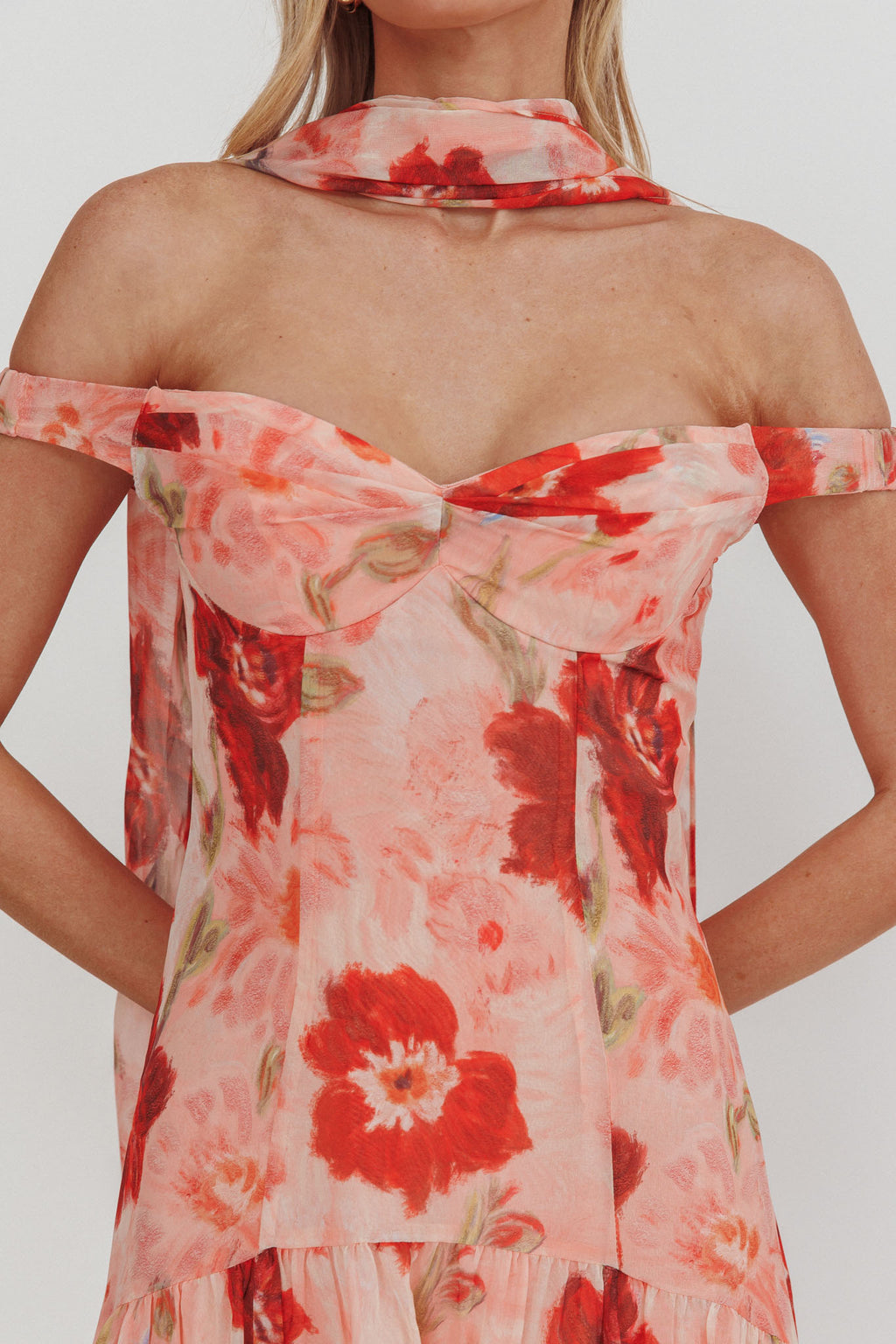 Kaycee Drop Waist Maxi Dress Floral Red by Selfie Leslie Australia