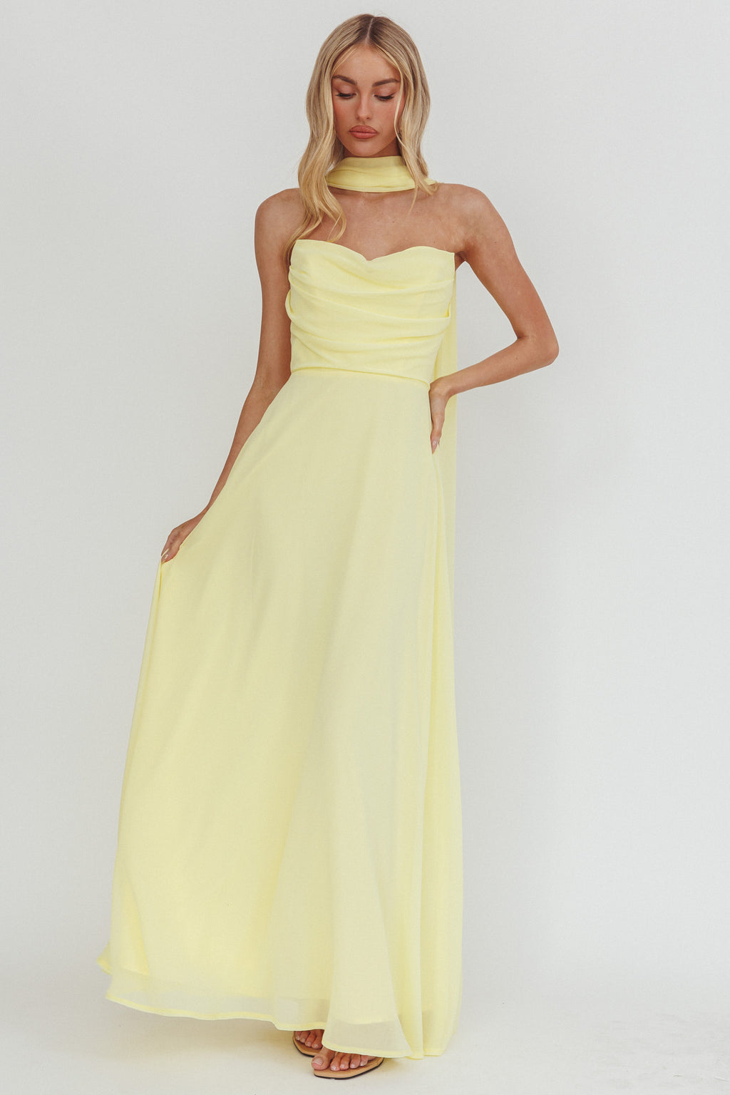 Kaycee Strapless Scarf Maxi Dress Yellow by Selfie Leslie Australia