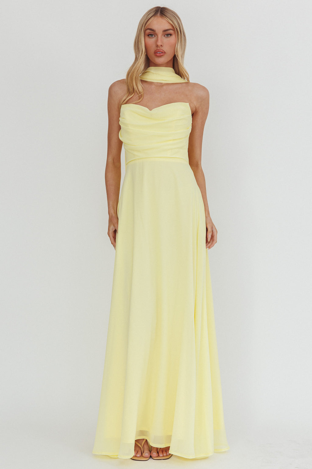 Kaycee Strapless Scarf Maxi Dress Yellow by Selfie Leslie Australia
