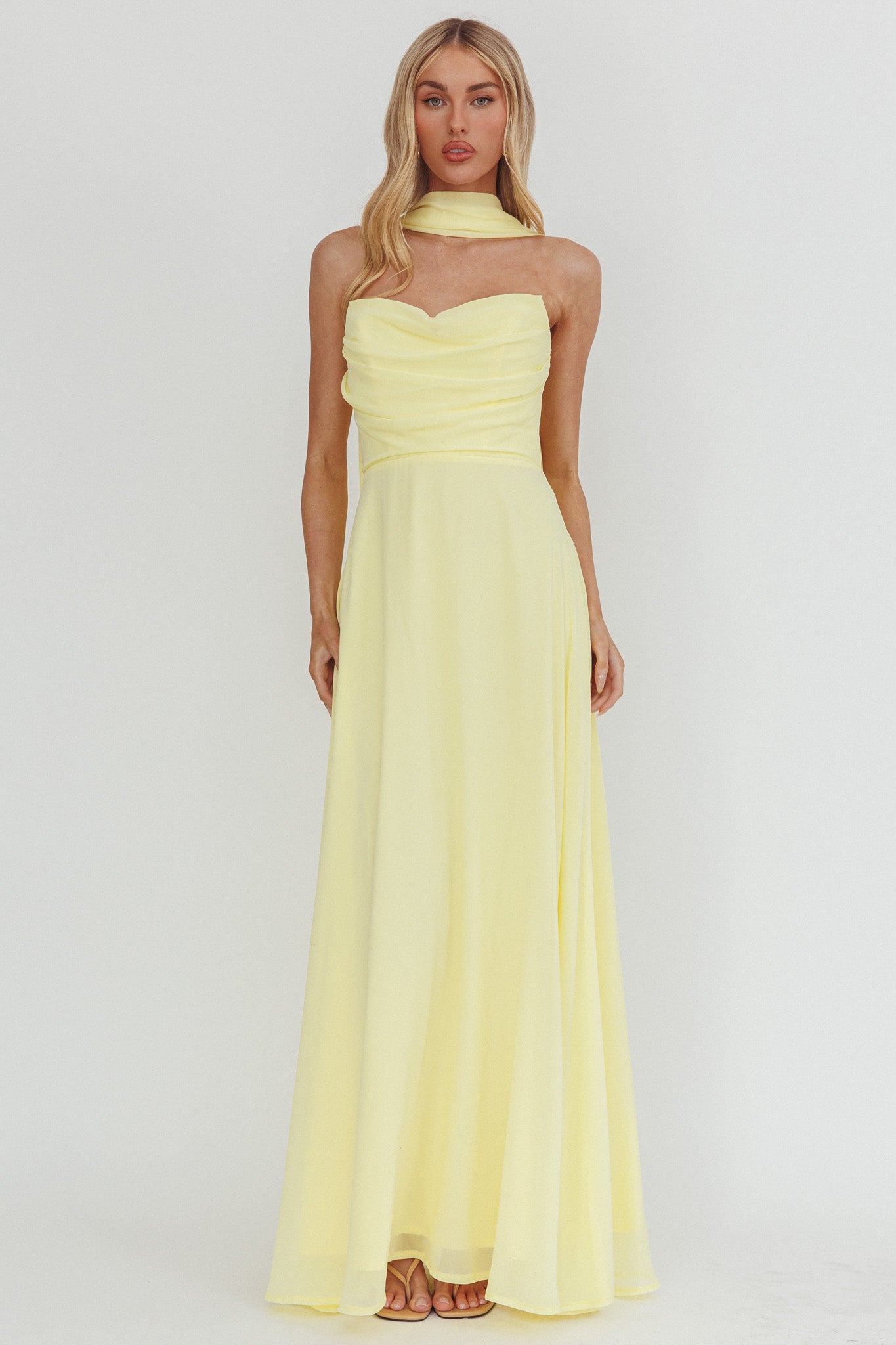 Kaycee Strapless Scarf Maxi Dress Yellow by Selfie Leslie Australia