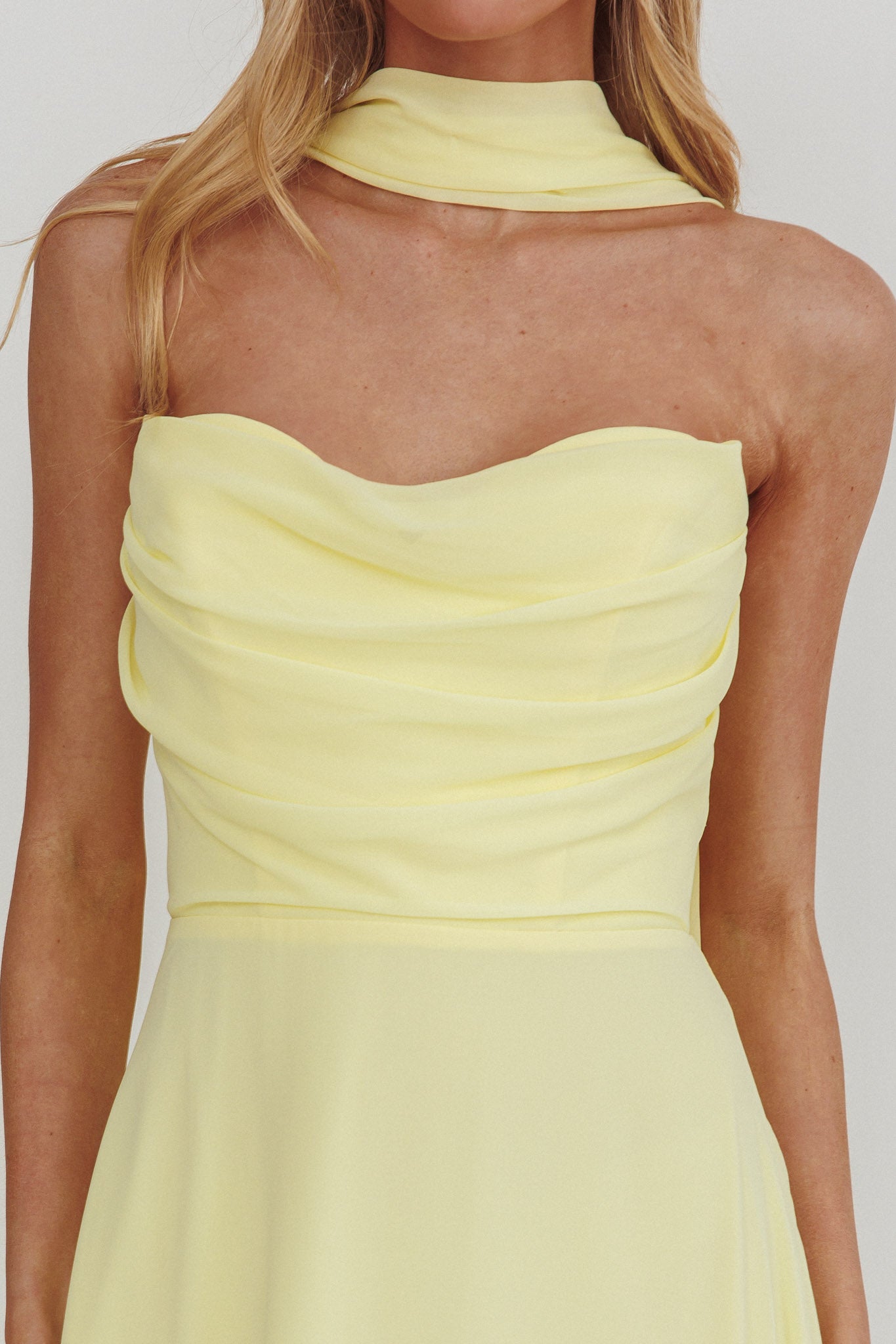 Kaycee Strapless Scarf Maxi Dress Yellow by Selfie Leslie Australia