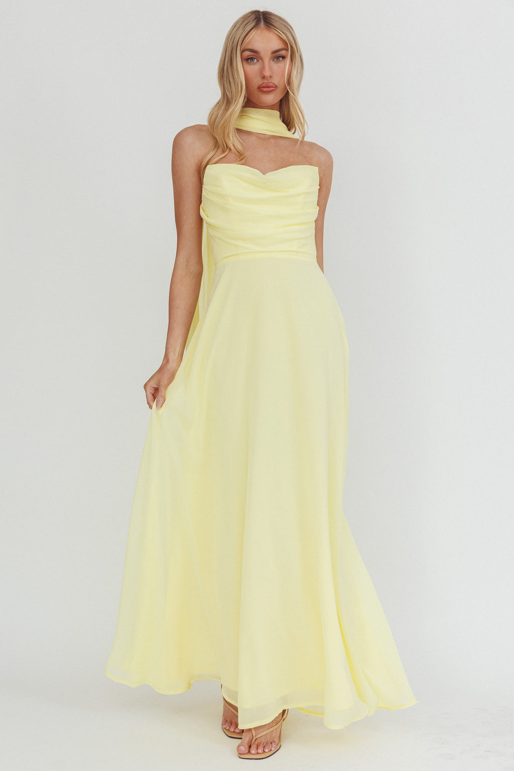 Kaycee Strapless Scarf Maxi Dress Yellow by Selfie Leslie Australia