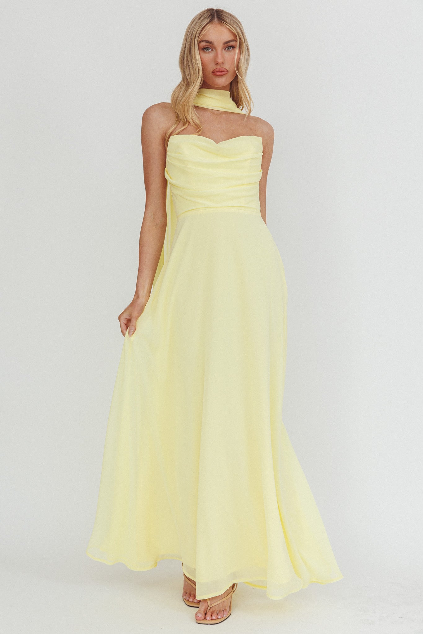 Kaycee Strapless Scarf Maxi Dress Yellow by Selfie Leslie Australia