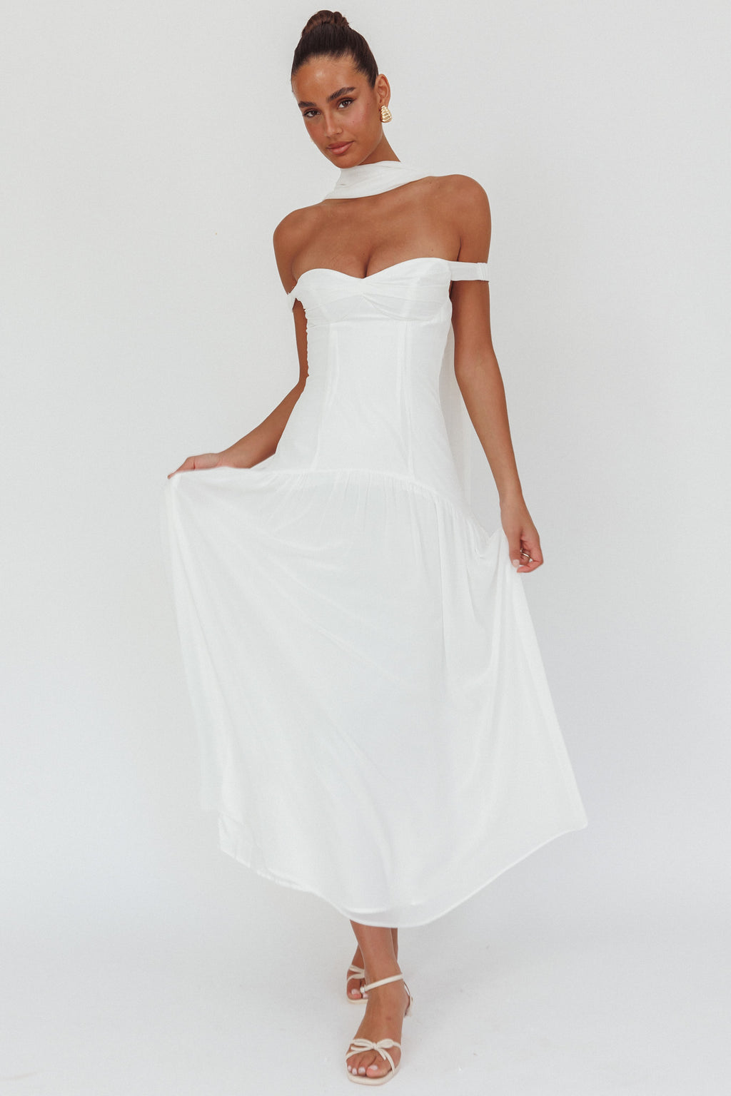 Kaycee Drop Waist Maxi Dress White by Selfie Leslie Australia