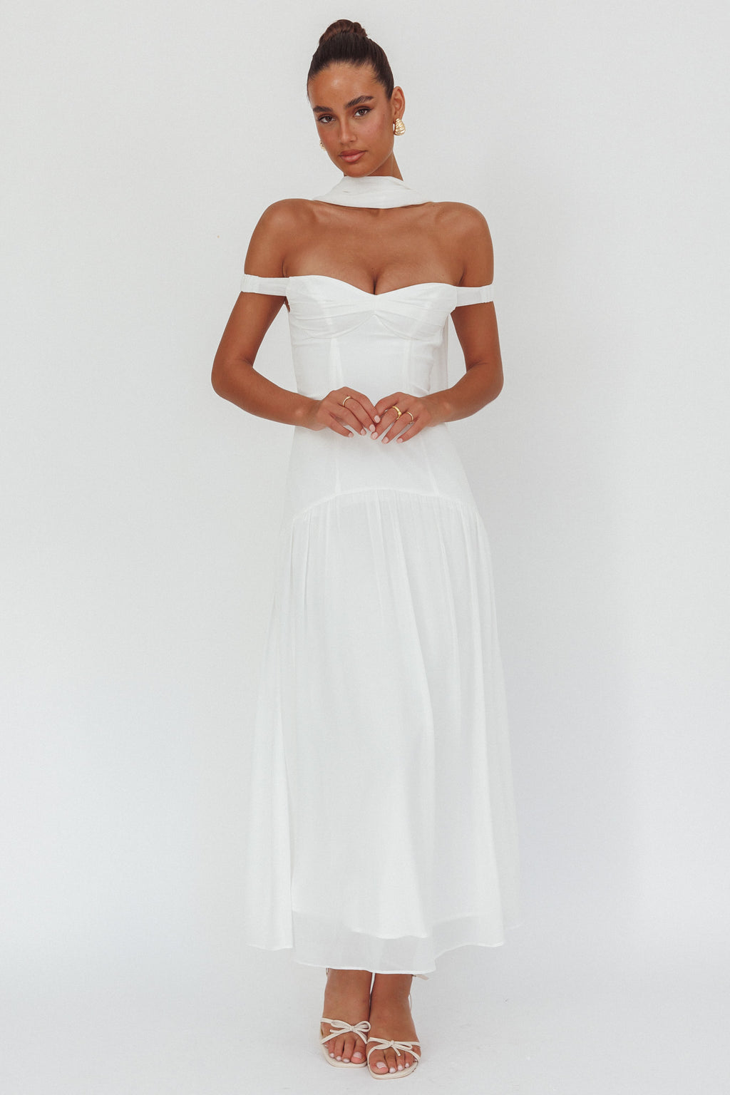 Kaycee Drop Waist Maxi Dress White by Selfie Leslie Australia