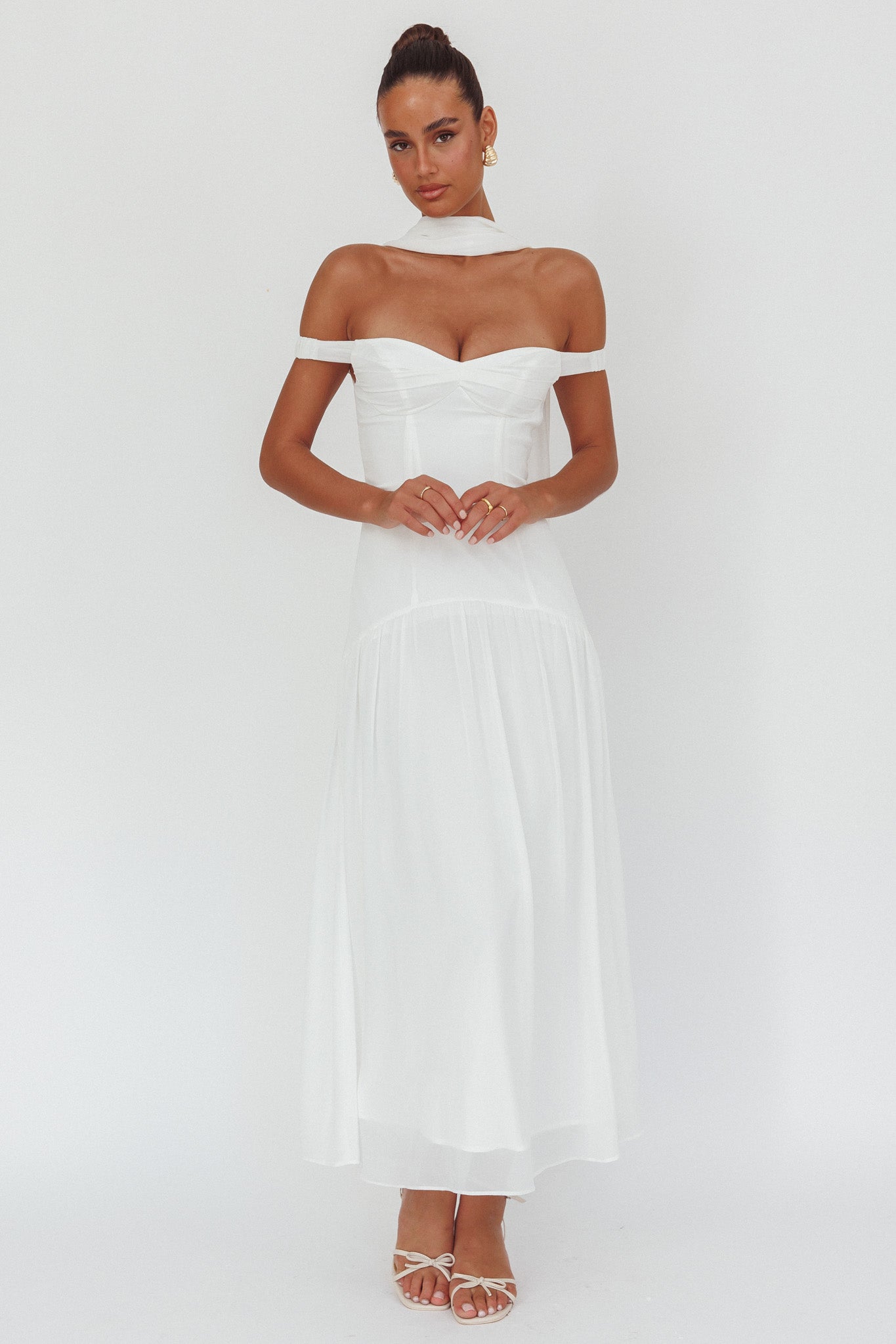 Kaycee Drop Waist Maxi Dress White by Selfie Leslie Australia