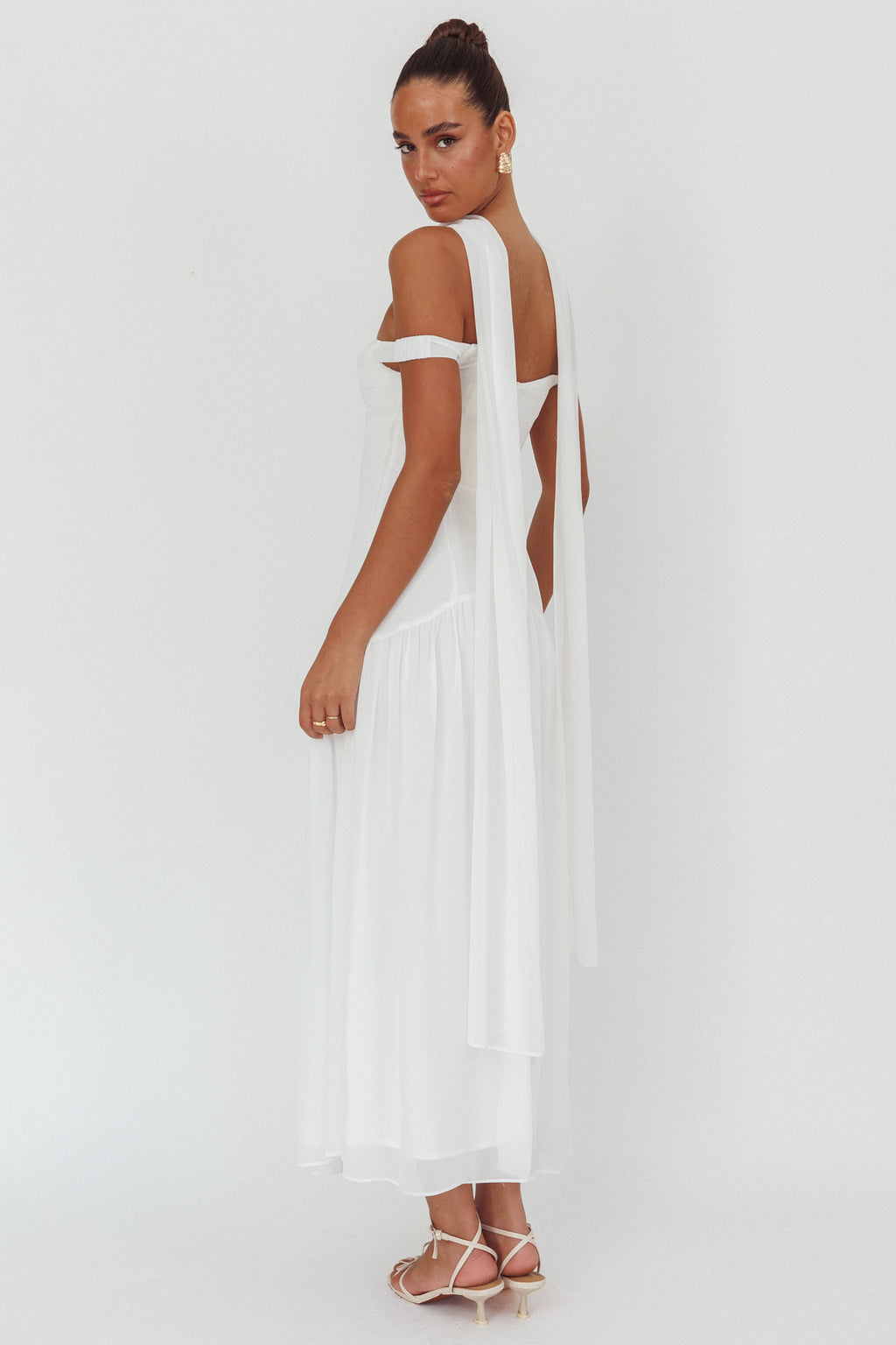 Kaycee Drop Waist Maxi Dress White by Selfie Leslie Australia