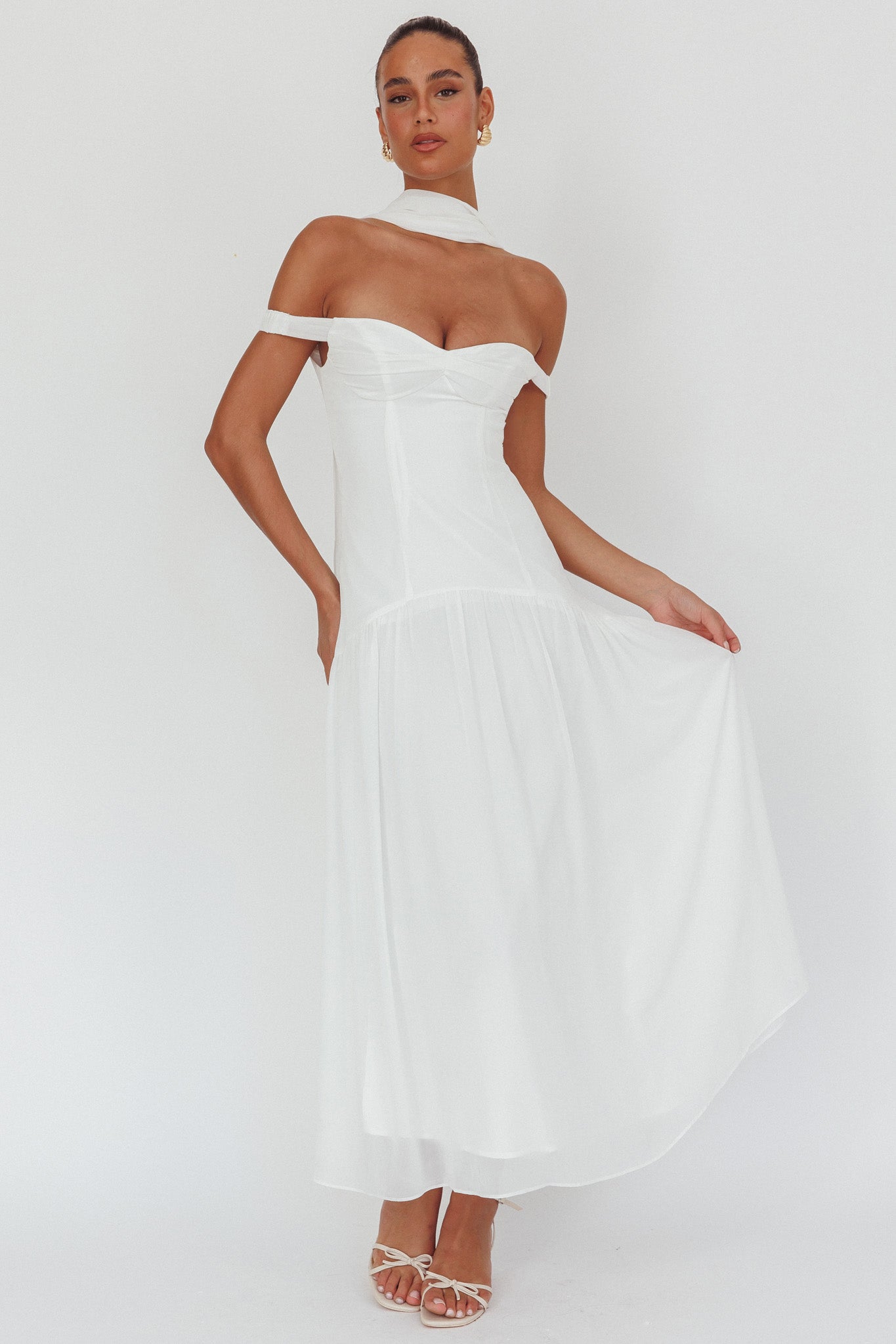 Kaycee Drop Waist Maxi Dress White by Selfie Leslie Australia