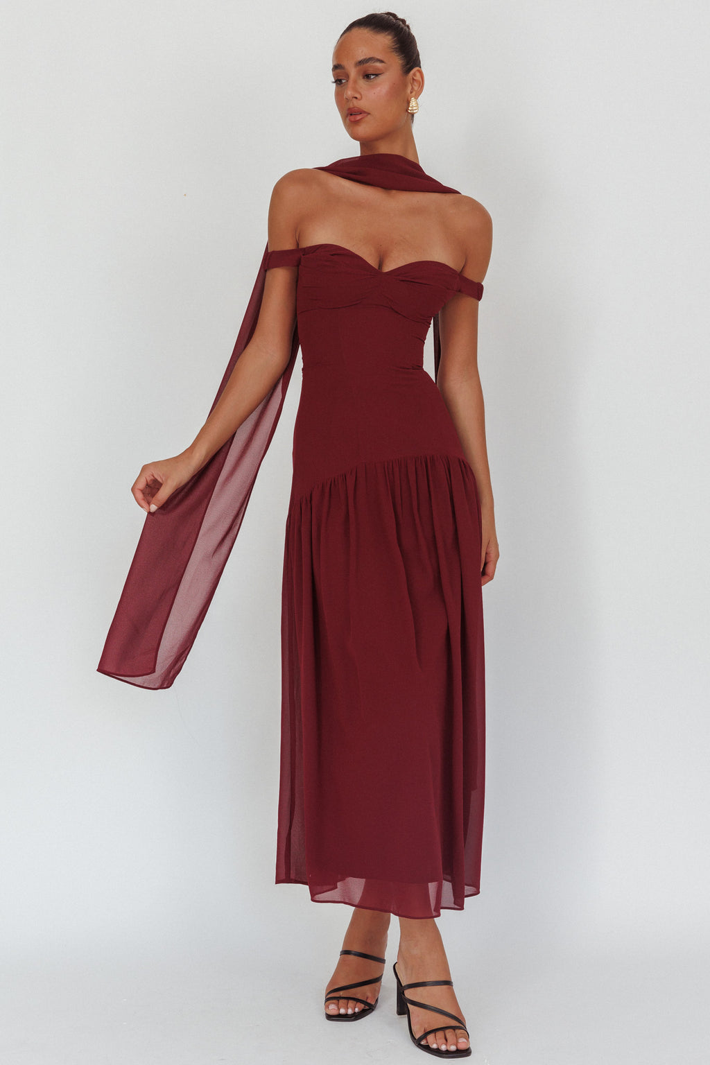 Kaycee Drop Waist Maxi Dress Wine by Selfie Leslie Australia