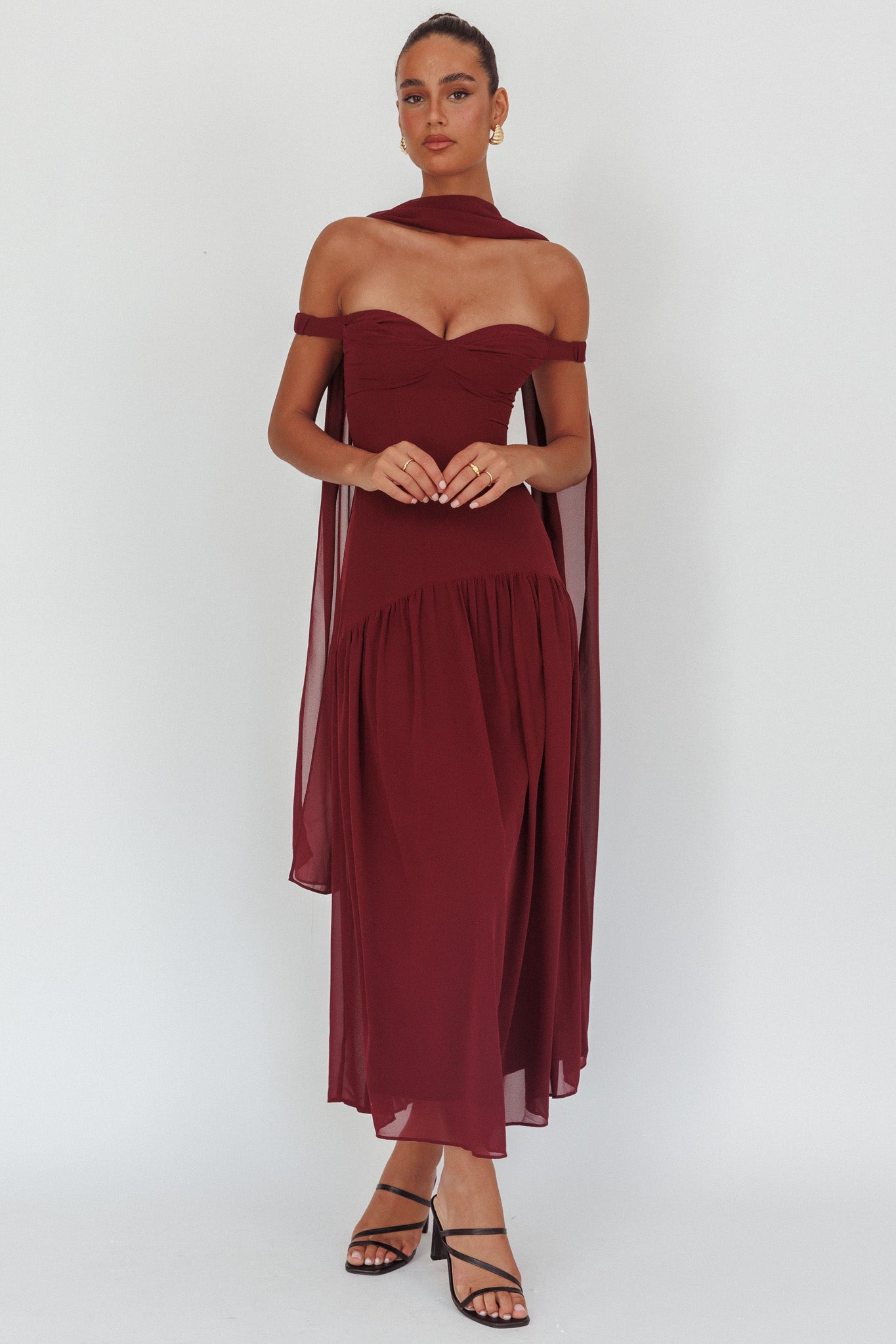 Kaycee Drop Waist Maxi Dress Wine by Selfie Leslie Australia