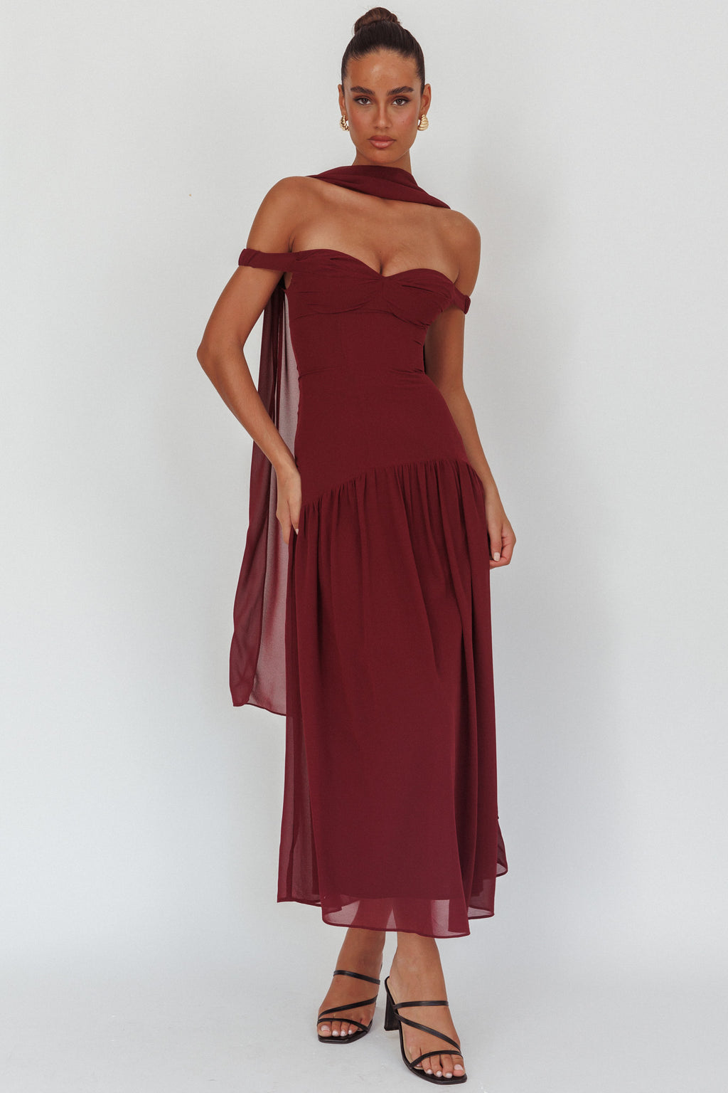 Kaycee Drop Waist Maxi Dress Wine by Selfie Leslie Australia