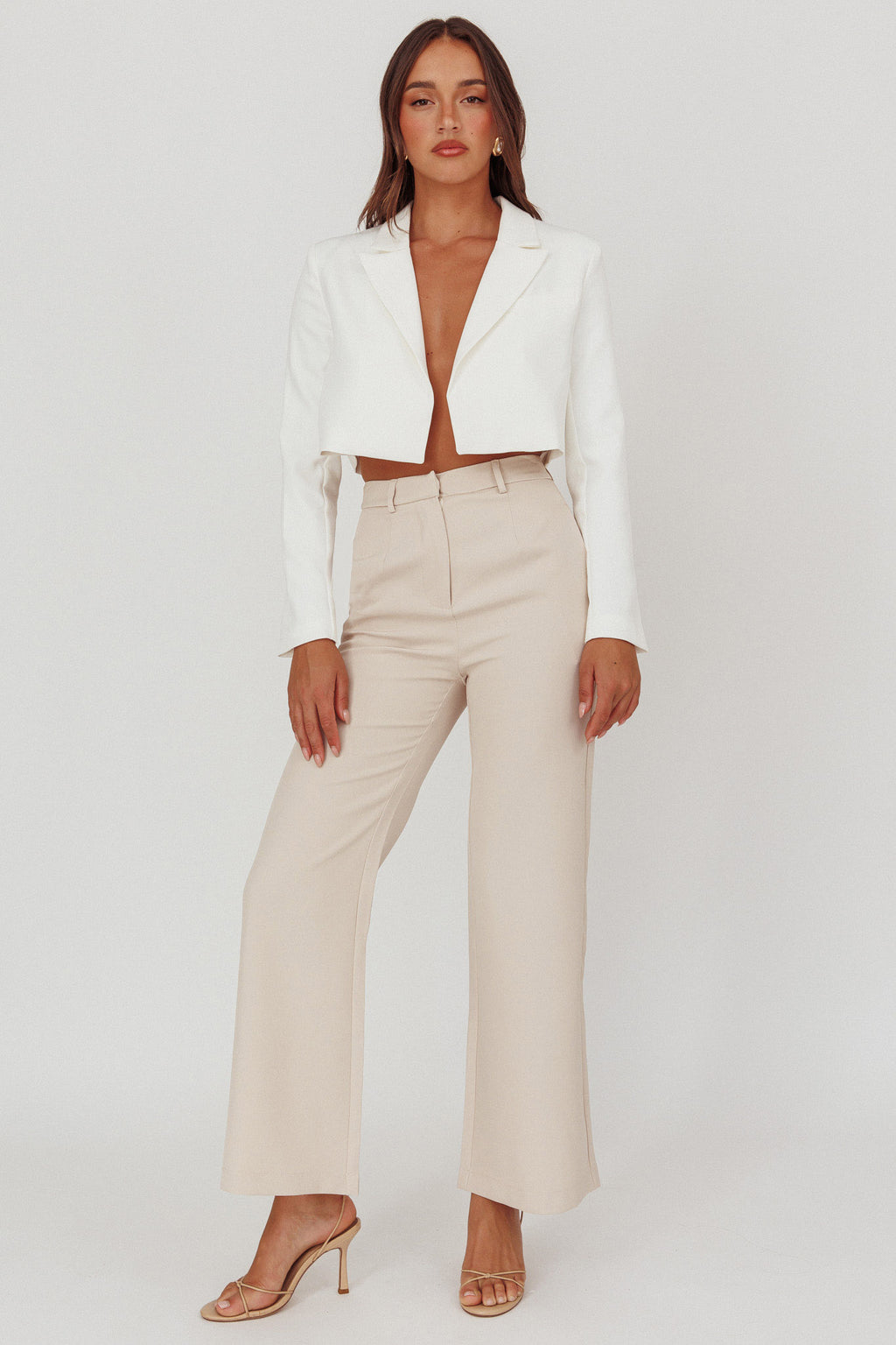 Fridays Open Crop Jacket Off White by Selfie Leslie Australia