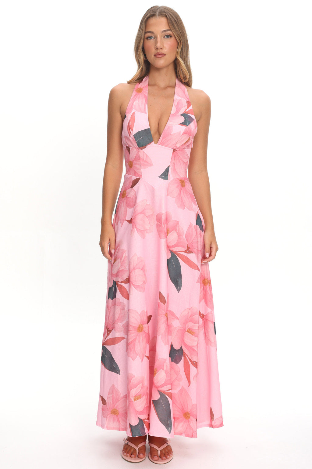Riga Halterneck Maxi Dress Floral Pink by Selfie Leslie Australia