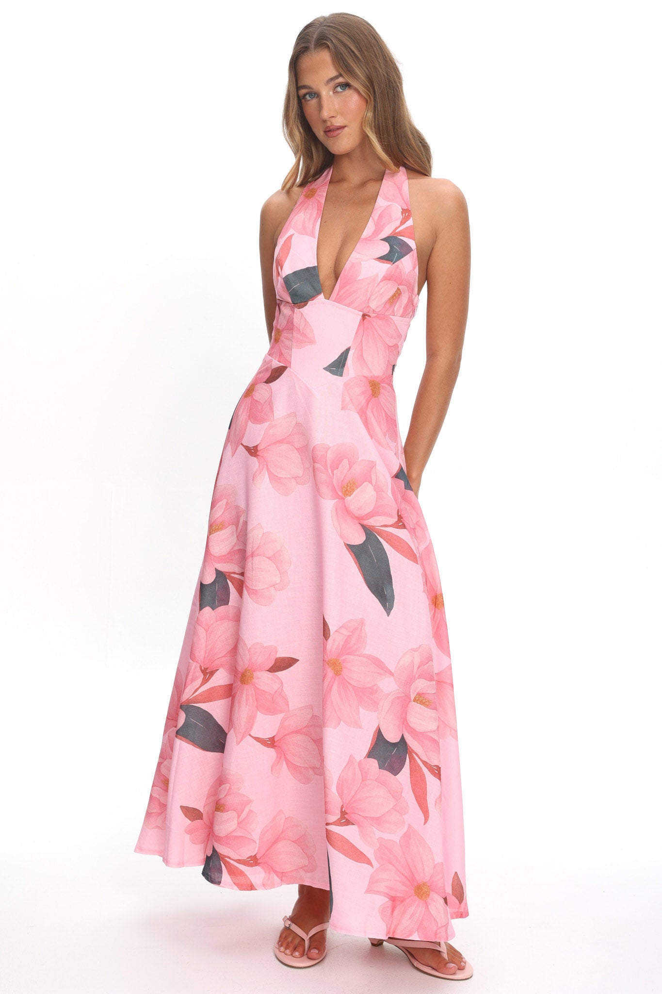 Riga Halterneck Maxi Dress Floral Pink by Selfie Leslie Australia