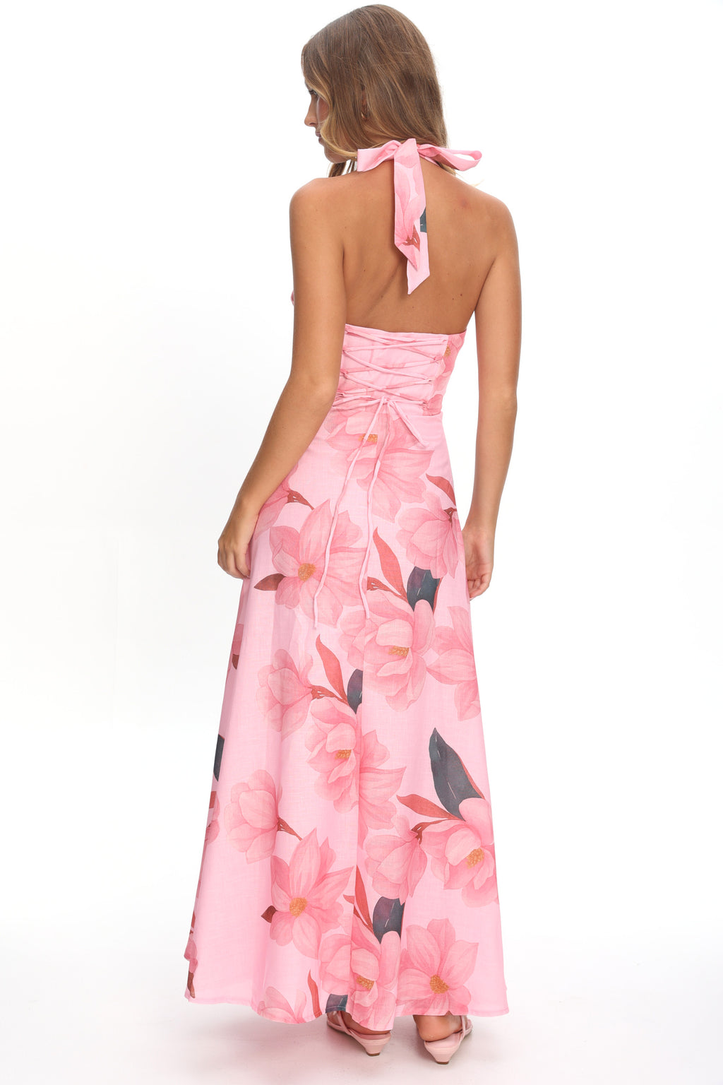 Riga Halterneck Maxi Dress Floral Pink by Selfie Leslie Australia