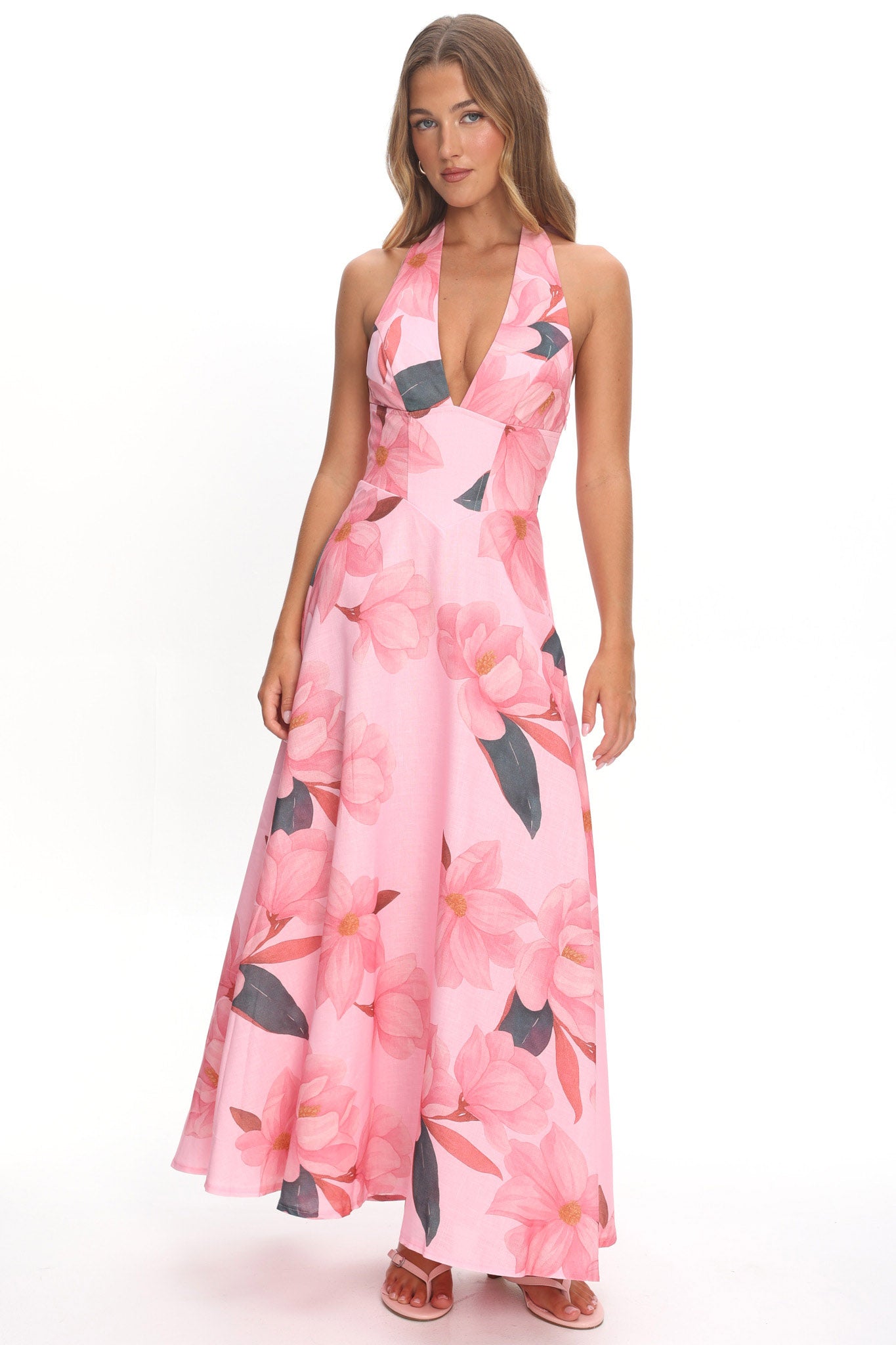 Riga Halterneck Maxi Dress Floral Pink by Selfie Leslie Australia