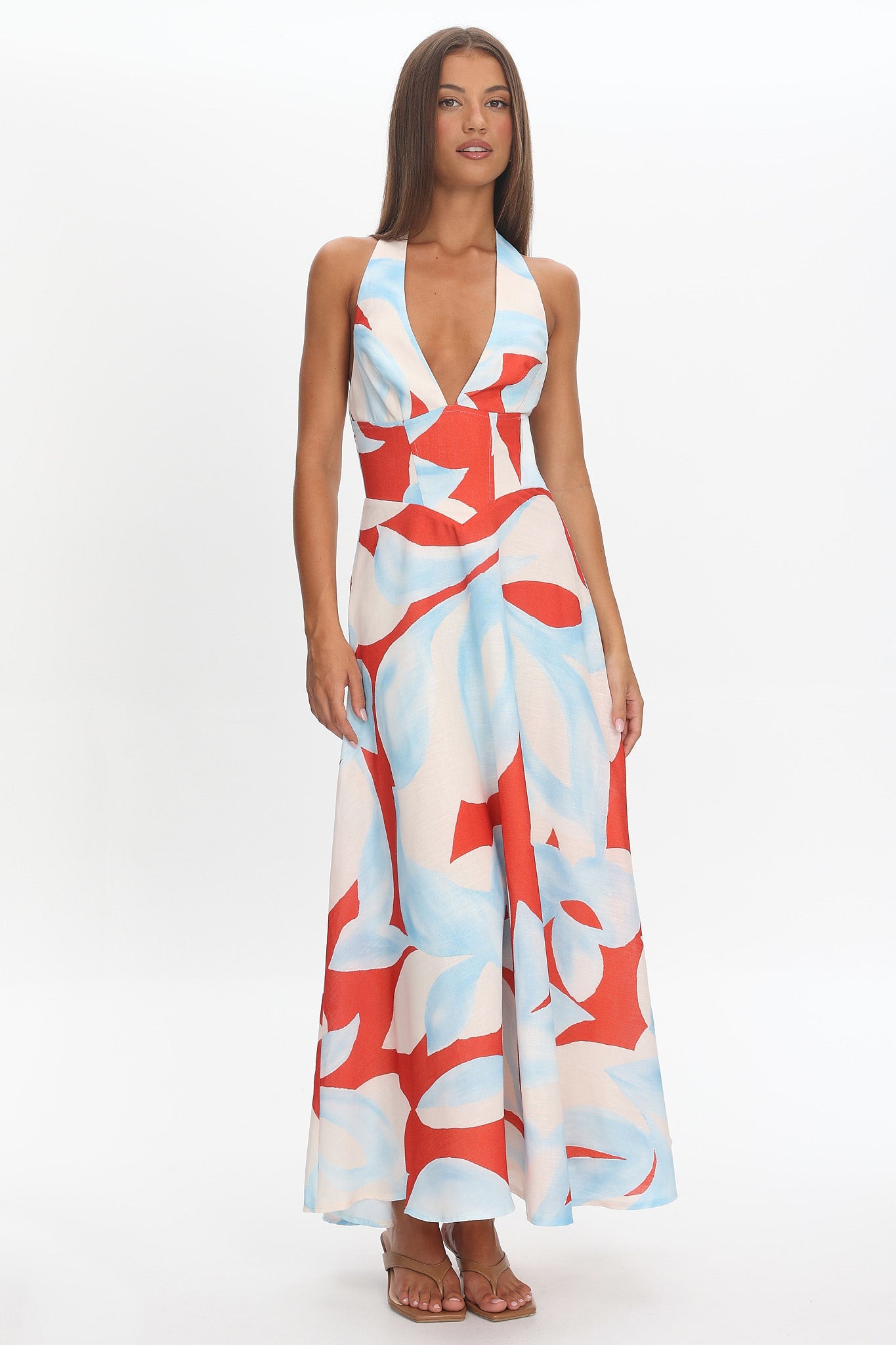 Riga Halterneck Maxi Dress Blue Multi by Selfie Leslie Australia