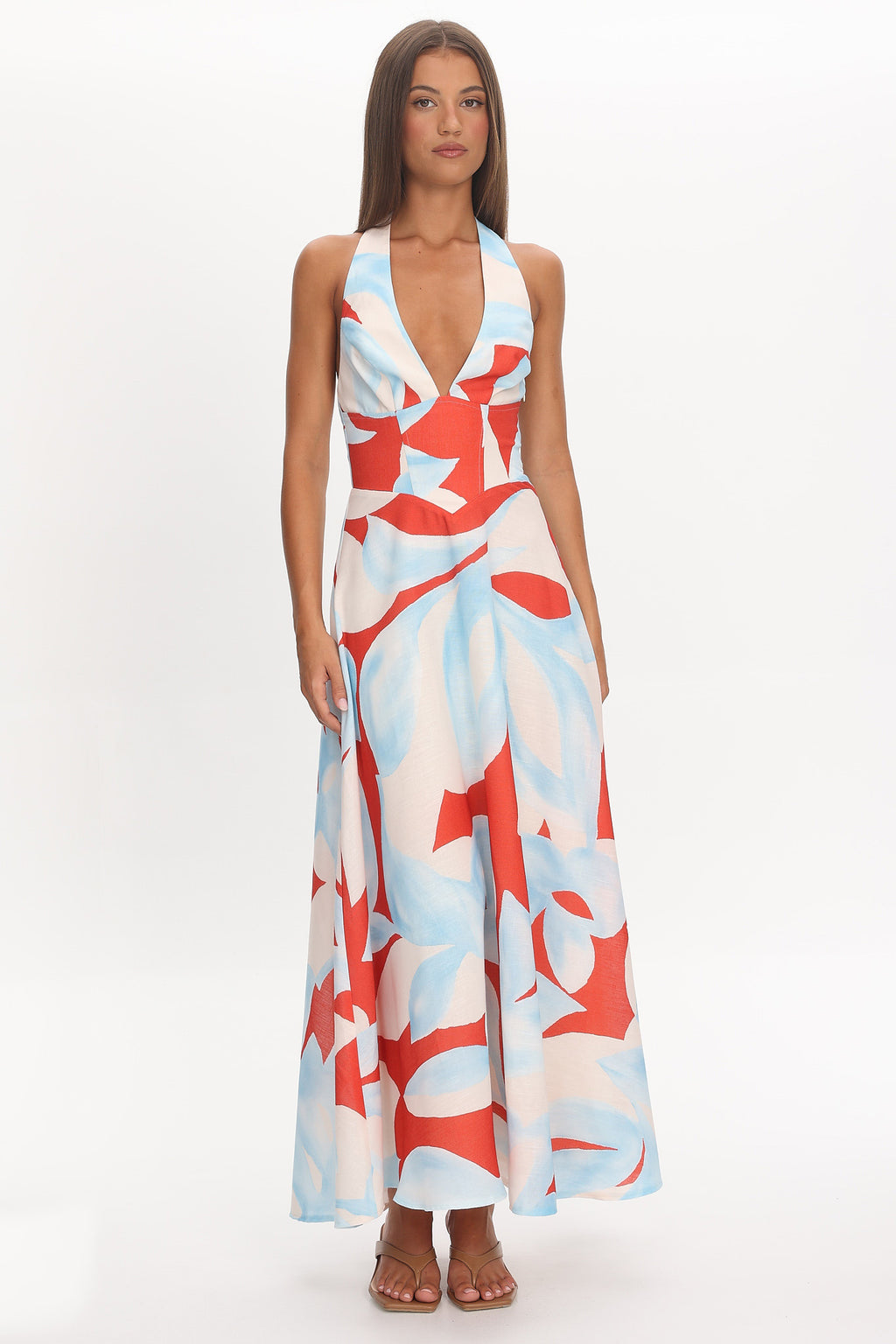 Riga Halterneck Maxi Dress Blue Multi by Selfie Leslie Australia