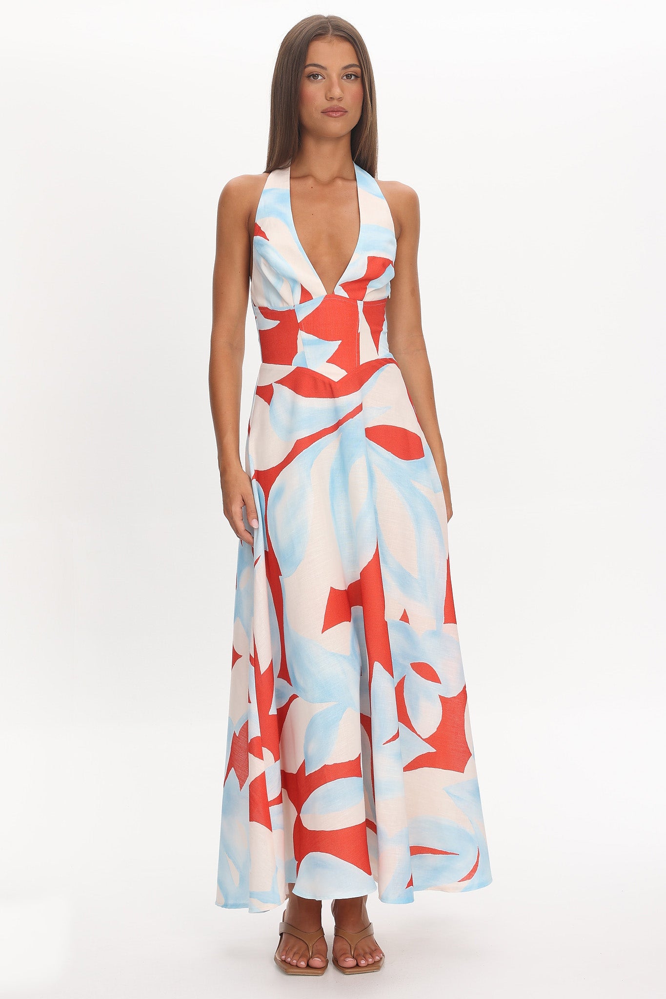Riga Halterneck Maxi Dress Blue Multi by Selfie Leslie Australia