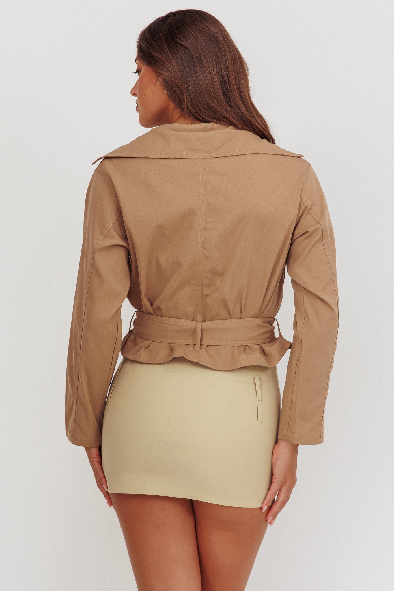 Envision Crop Waist Tie Jacket Tan by Selfie Leslie Australia