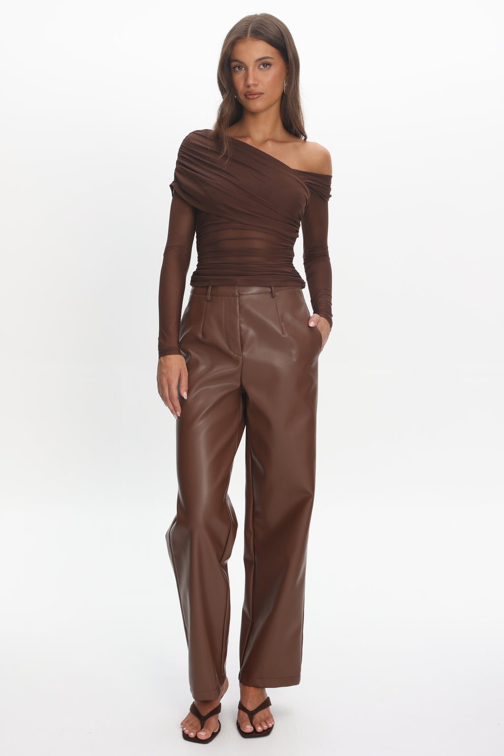 Fair Play Faux Leather Pants Coffee by Selfie Leslie Australia