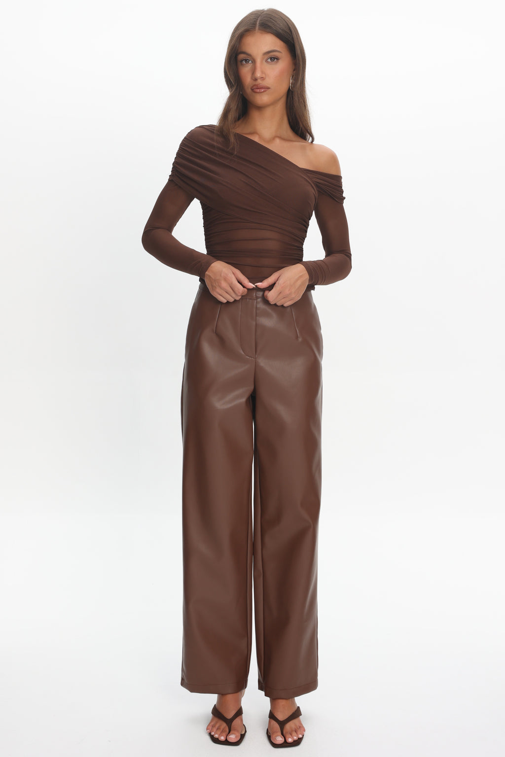 Fair Play Faux Leather Pants Coffee by Selfie Leslie Australia