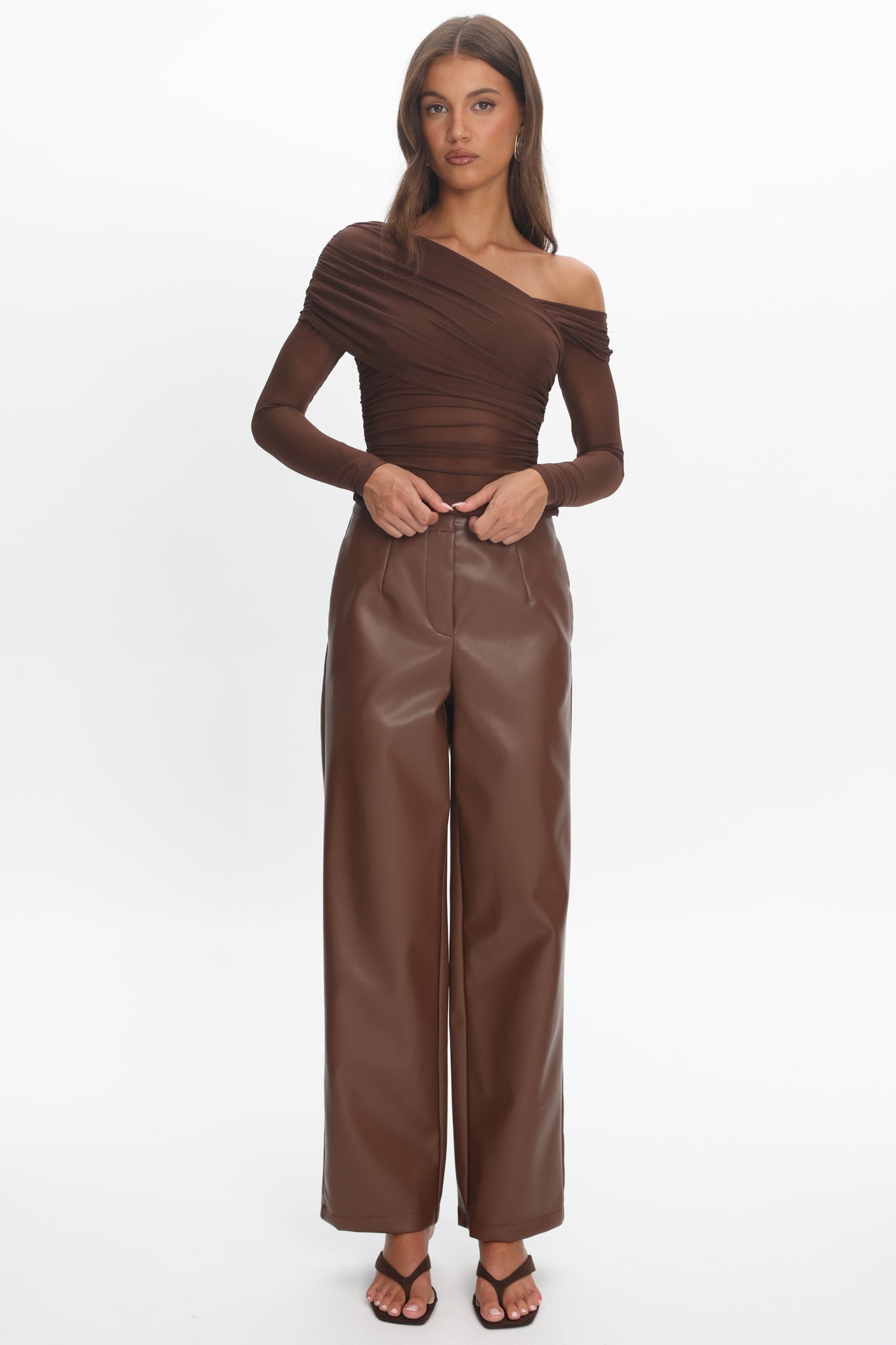 Fair Play Faux Leather Pants Coffee by Selfie Leslie Australia