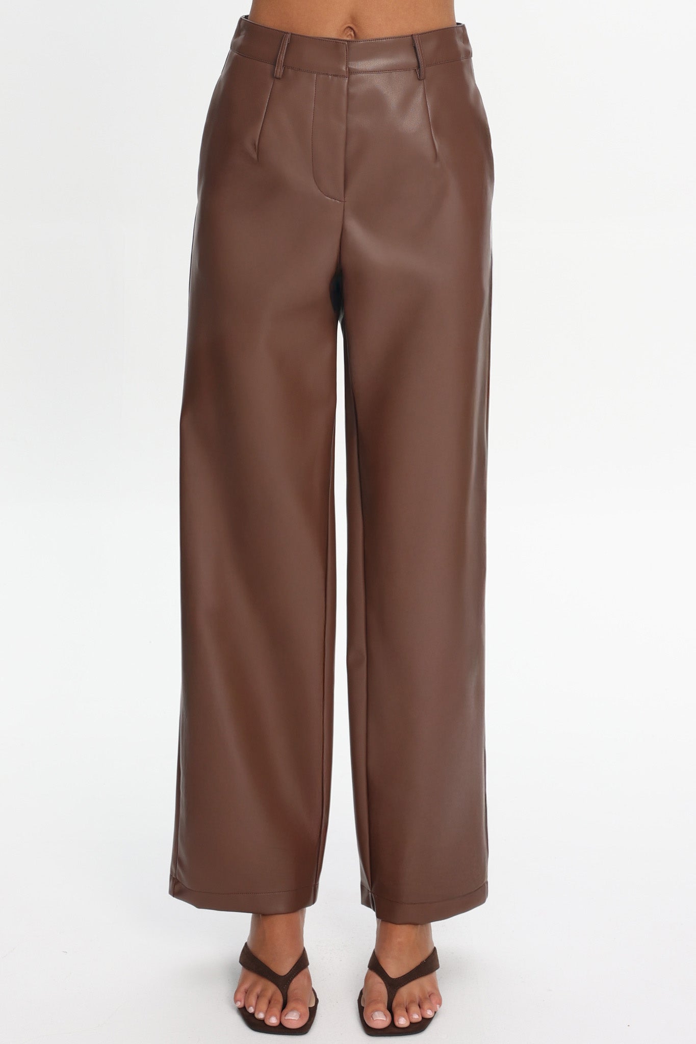 Fair Play Faux Leather Pants Coffee by Selfie Leslie Australia