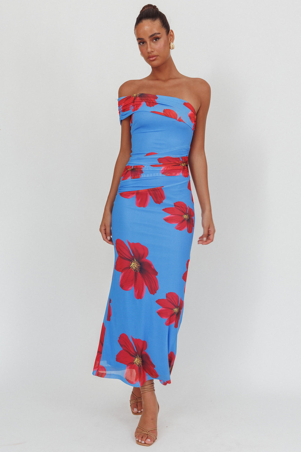 Gala One-Shoulder Maxi Dress Floral Blue by Selfie Leslie Australia