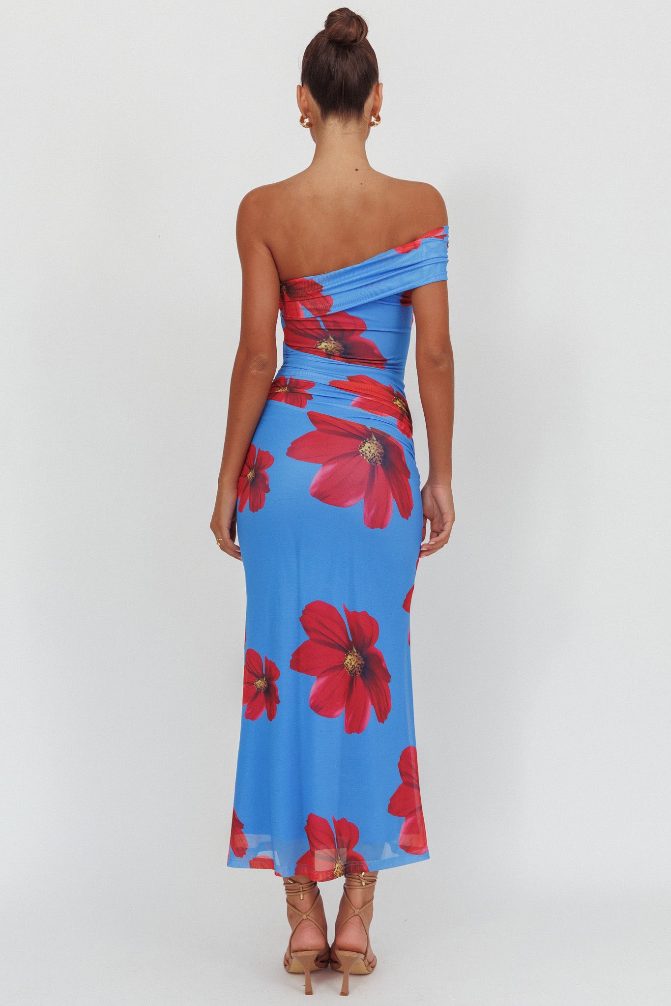 Gala One-Shoulder Maxi Dress Floral Blue by Selfie Leslie Australia