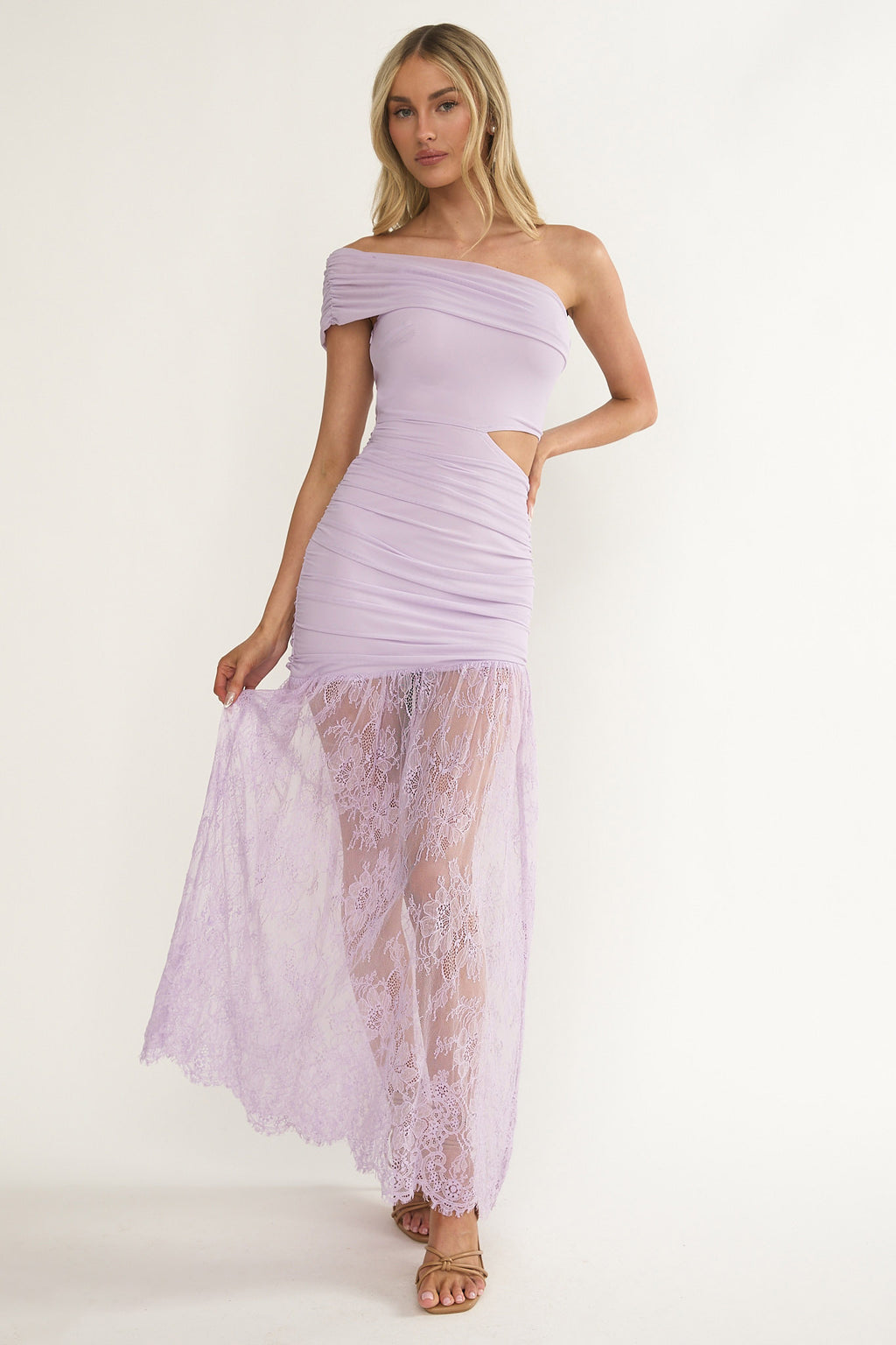 Gala Cut-Out Waist Lace Maxi Dress Lilac by Selfie Leslie Australia