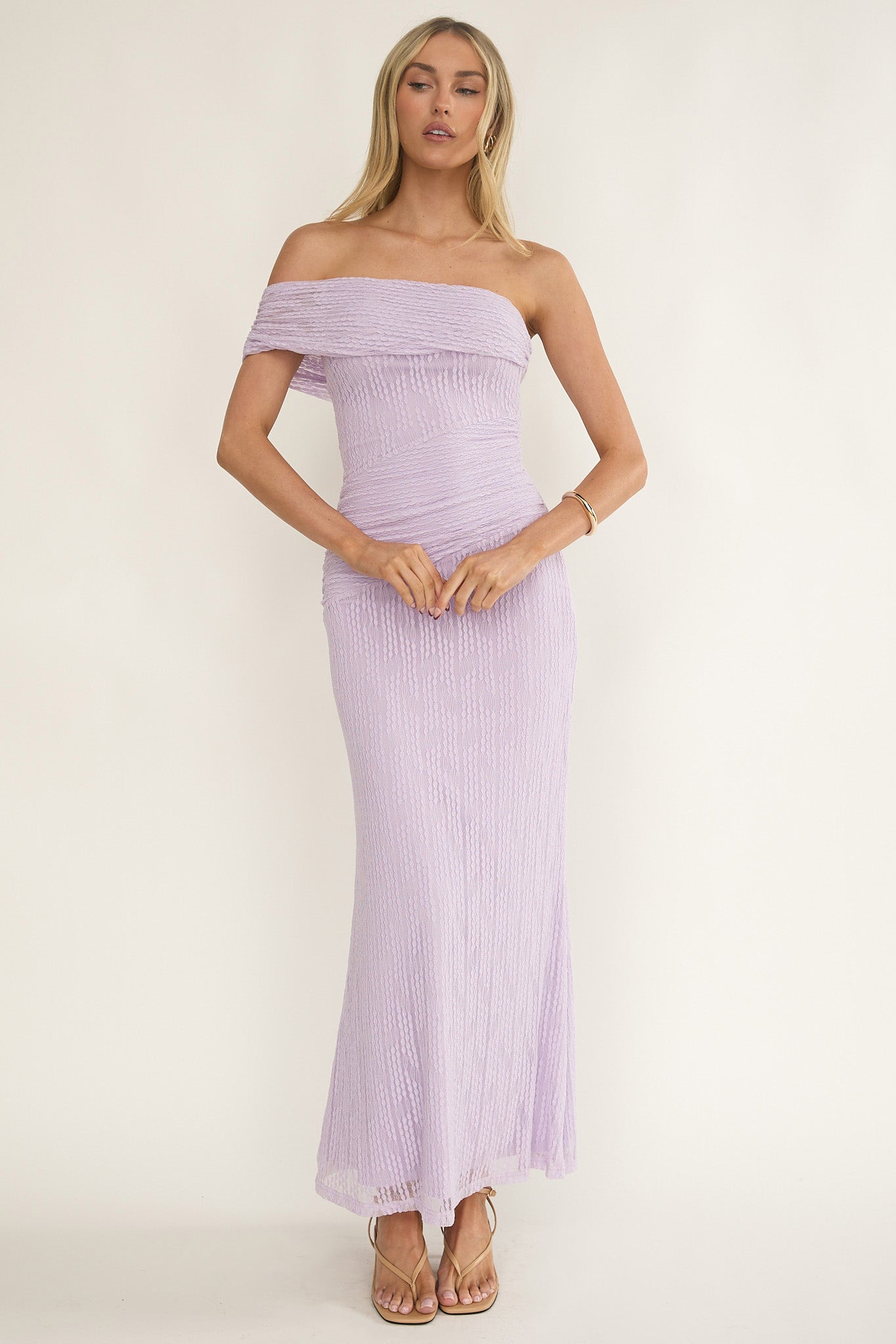 Gala One-Shoulder Textured Maxi Dress Lilac by Selfie Leslie Australia