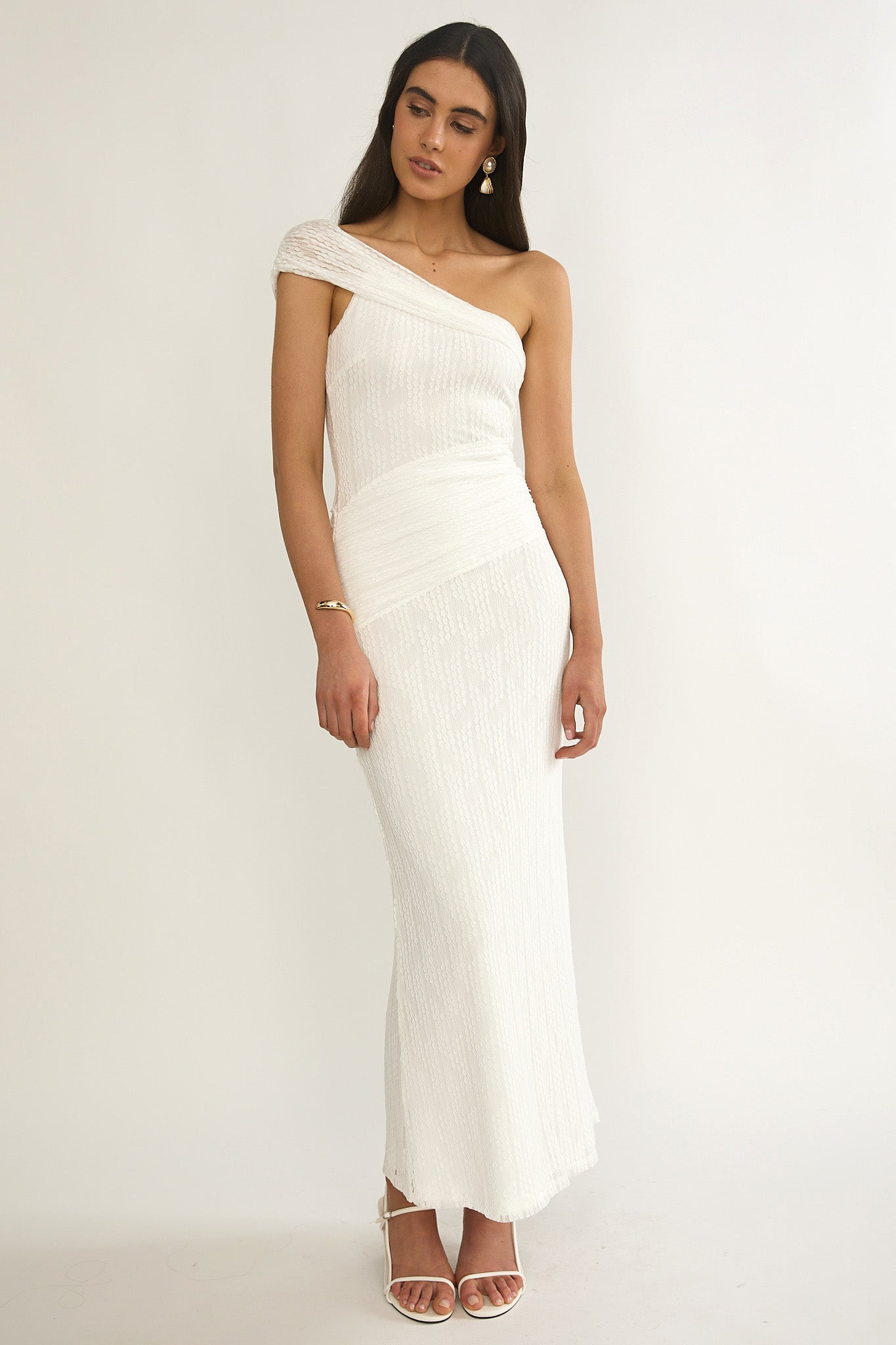 Gala One-Shoulder Textured Maxi Dress White by Selfie Leslie Australia